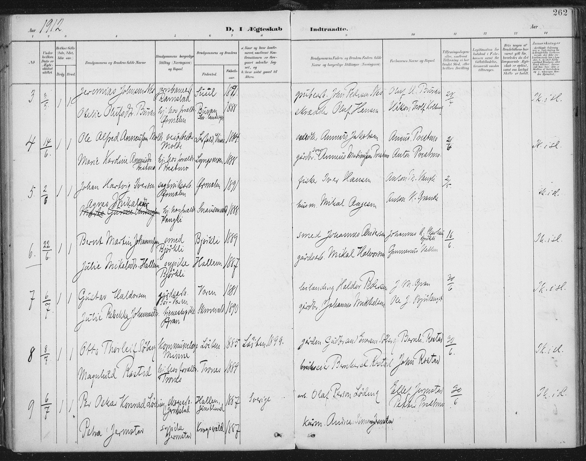 Ministerialprotokoller, klokkerbøker og fødselsregistre - Nord-Trøndelag, SAT/A-1458/723/L0246: Parish register (official) no. 723A15, 1900-1917, p. 262