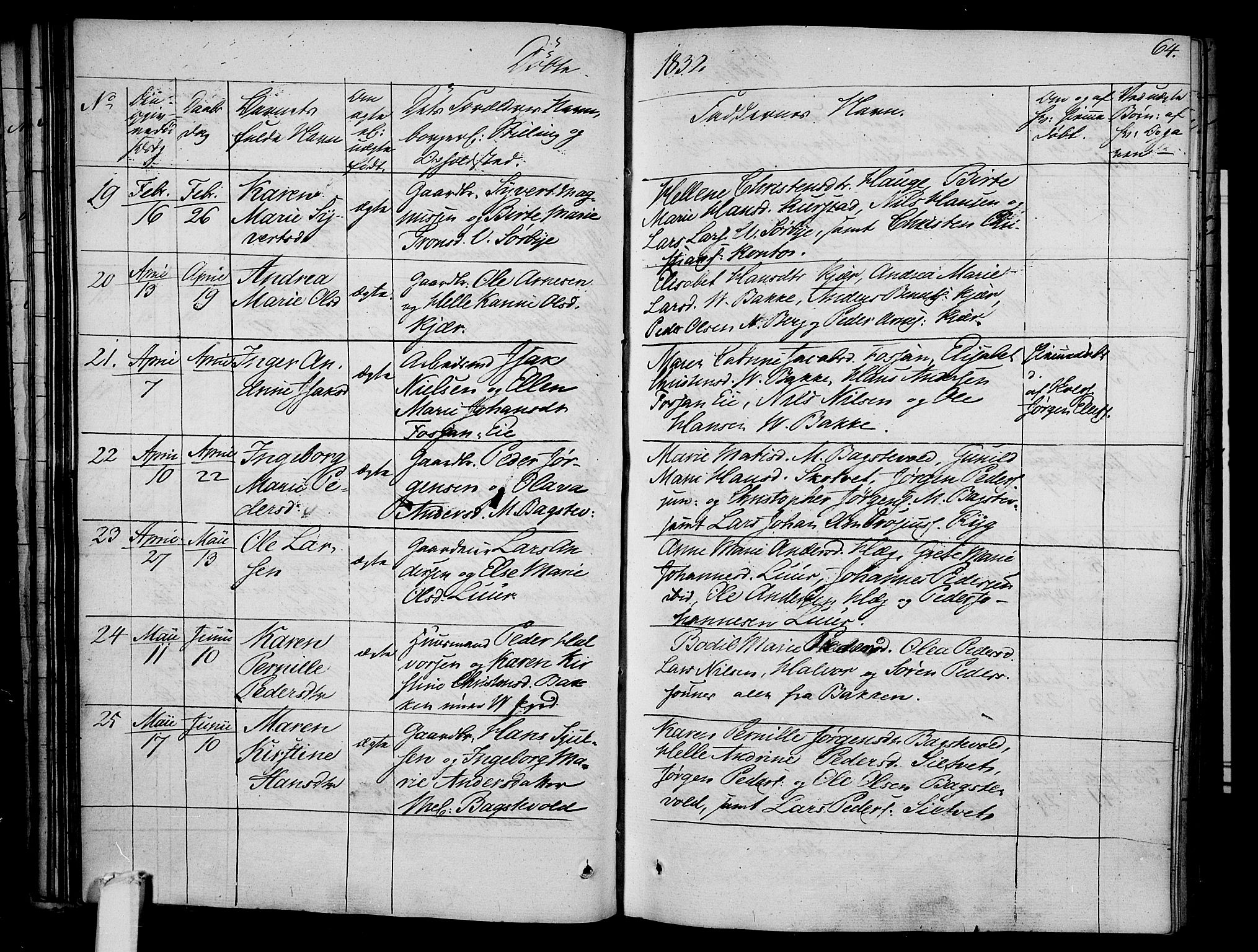 Våle kirkebøker, AV/SAKO-A-334/F/Fa/L0008: Parish register (official) no. I 8, 1824-1844, p. 64