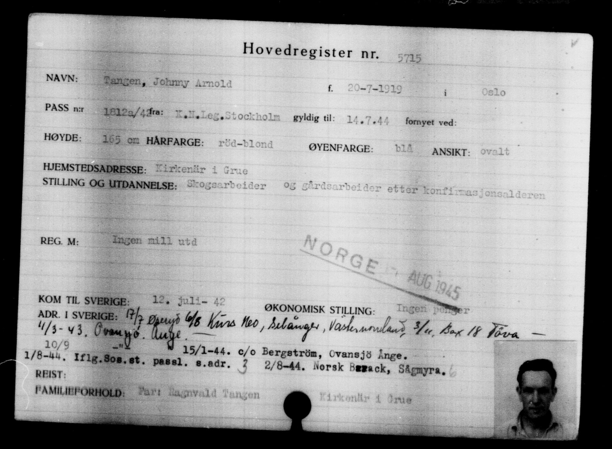Utenriksstasjonene, Legasjonen i Stockholm, Flyktningkontoret, AV/RA-S-6753/V/Va/L0004: Kjesäterkartoteket, flyktninger med registreringsnr. 3496-6610, 1940-1945, p. 2568