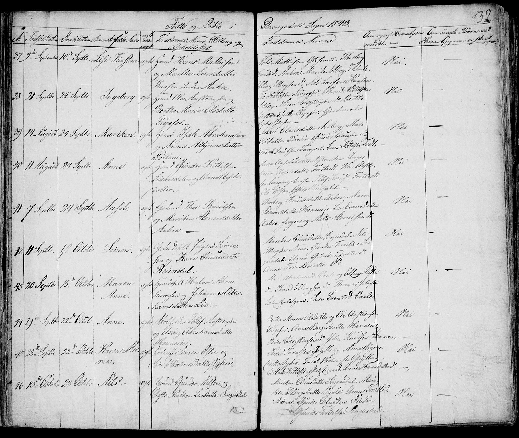 Drangedal kirkebøker, AV/SAKO-A-258/F/Fa/L0007a: Parish register (official) no. 7a, 1837-1856, p. 32