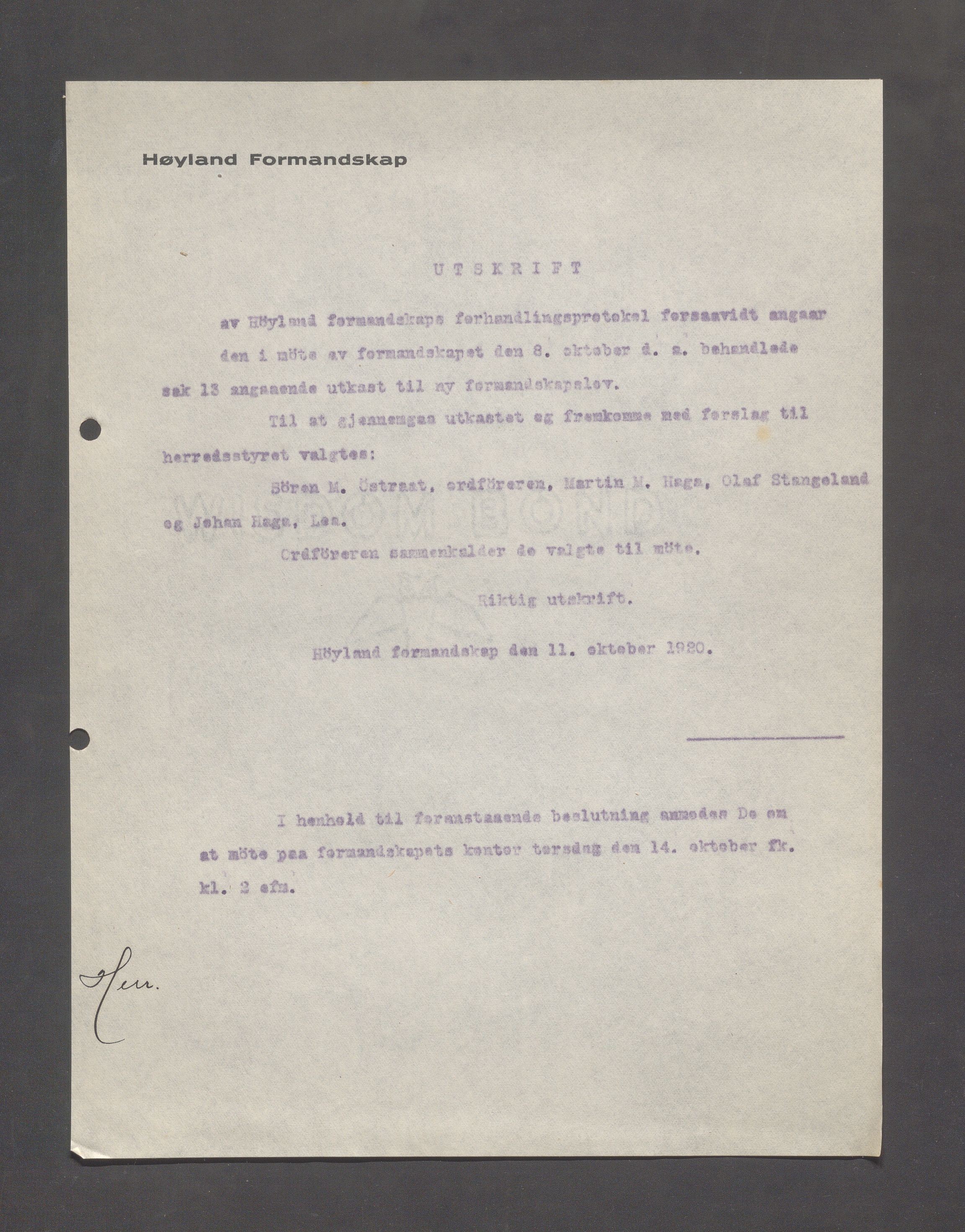 Høyland kommune - Formannskapet, IKAR/K-100046/B/L0005: Kopibok, 1918-1921, p. 1142