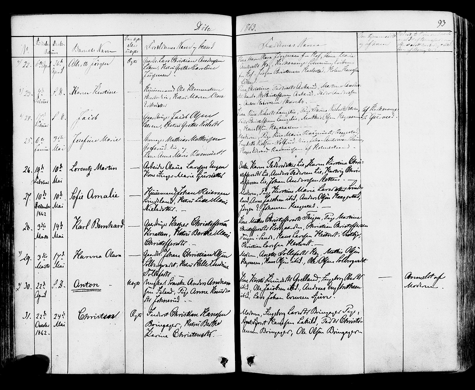 Botne kirkebøker, AV/SAKO-A-340/F/Fa/L0006: Parish register (official) no. I 6, 1836-1877, p. 93