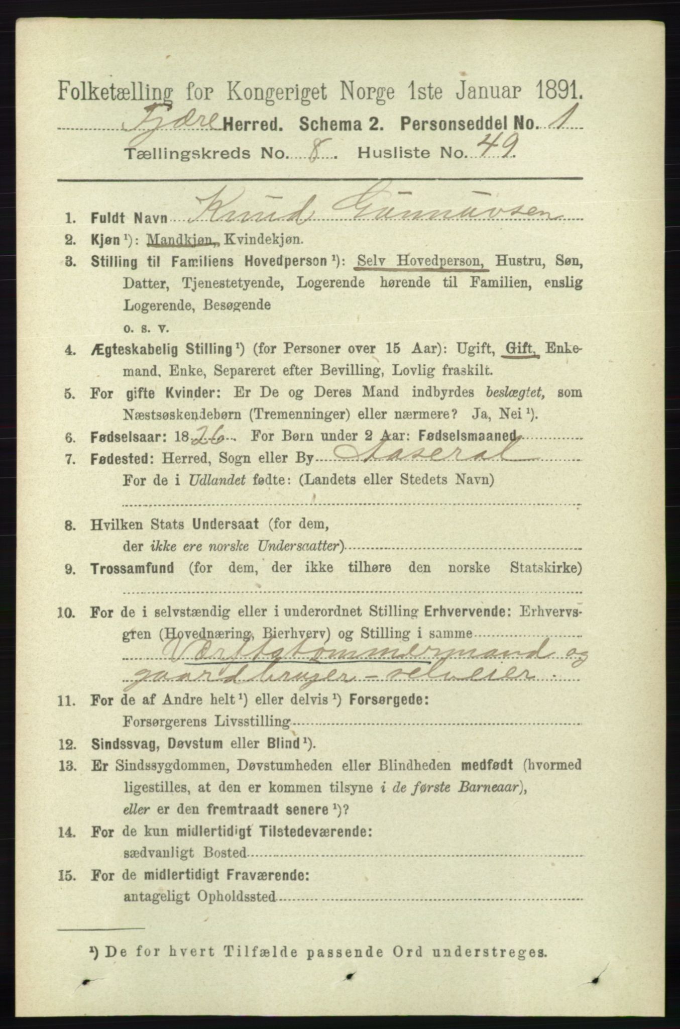 RA, 1891 census for 0923 Fjære, 1891, p. 4039