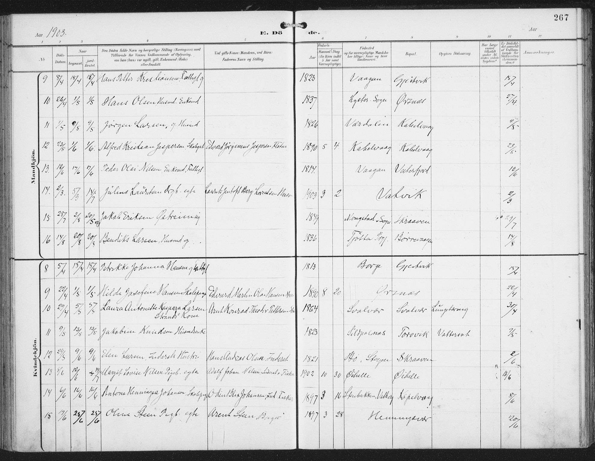 Ministerialprotokoller, klokkerbøker og fødselsregistre - Nordland, AV/SAT-A-1459/874/L1062: Parish register (official) no. 874A06, 1899-1907, p. 267