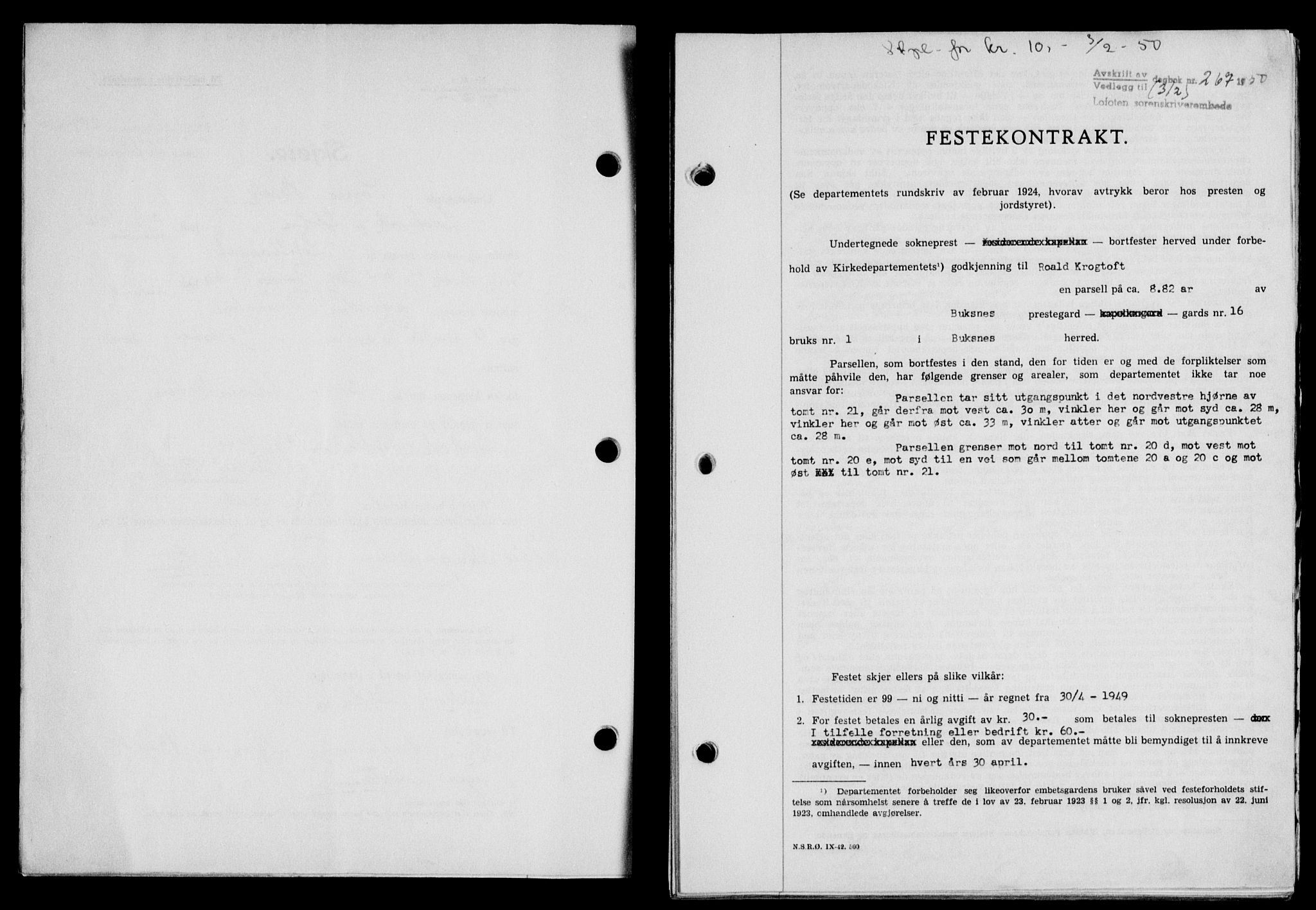 Lofoten sorenskriveri, SAT/A-0017/1/2/2C/L0023a: Mortgage book no. 23a, 1950-1950, Diary no: : 267/1950