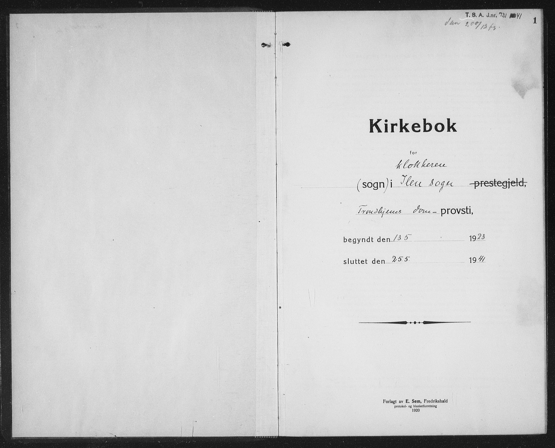 Ministerialprotokoller, klokkerbøker og fødselsregistre - Sør-Trøndelag, SAT/A-1456/603/L0175: Parish register (copy) no. 603C03, 1923-1941, p. 1