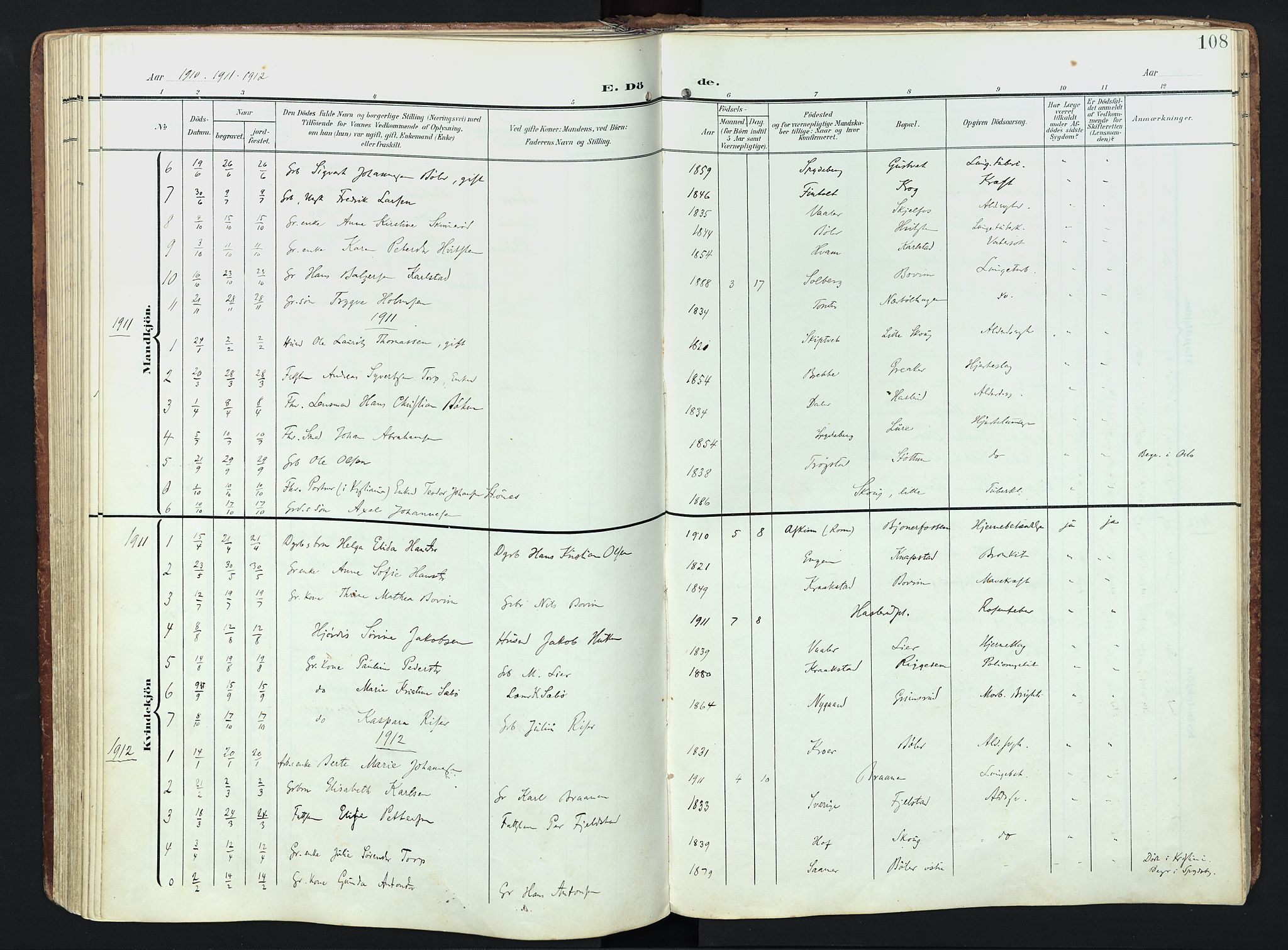 Hobøl prestekontor Kirkebøker, SAO/A-2002/F/Fa/L0006: Parish register (official) no. I 6, 1905-1927, p. 108
