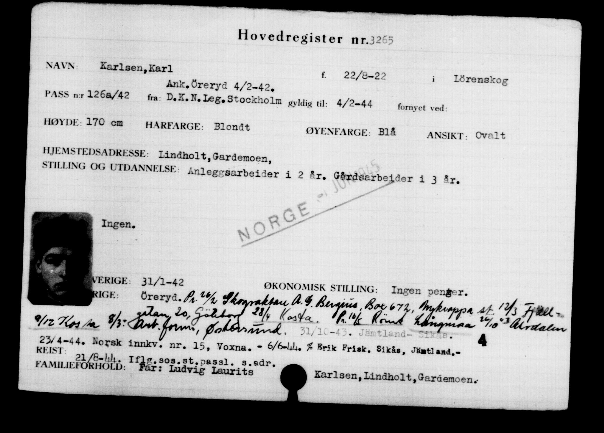 Den Kgl. Norske Legasjons Flyktningskontor, AV/RA-S-6753/V/Va/L0003: Kjesäterkartoteket.  Flyktningenr. 2001-3495, 1940-1945, p. 1733