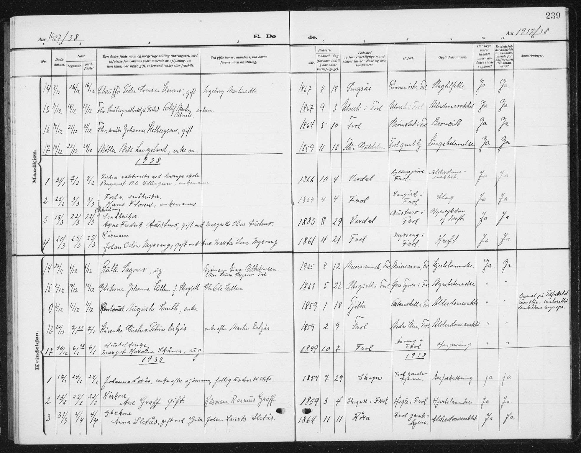 Ministerialprotokoller, klokkerbøker og fødselsregistre - Nord-Trøndelag, SAT/A-1458/721/L0209: Parish register (copy) no. 721C02, 1918-1940, p. 239