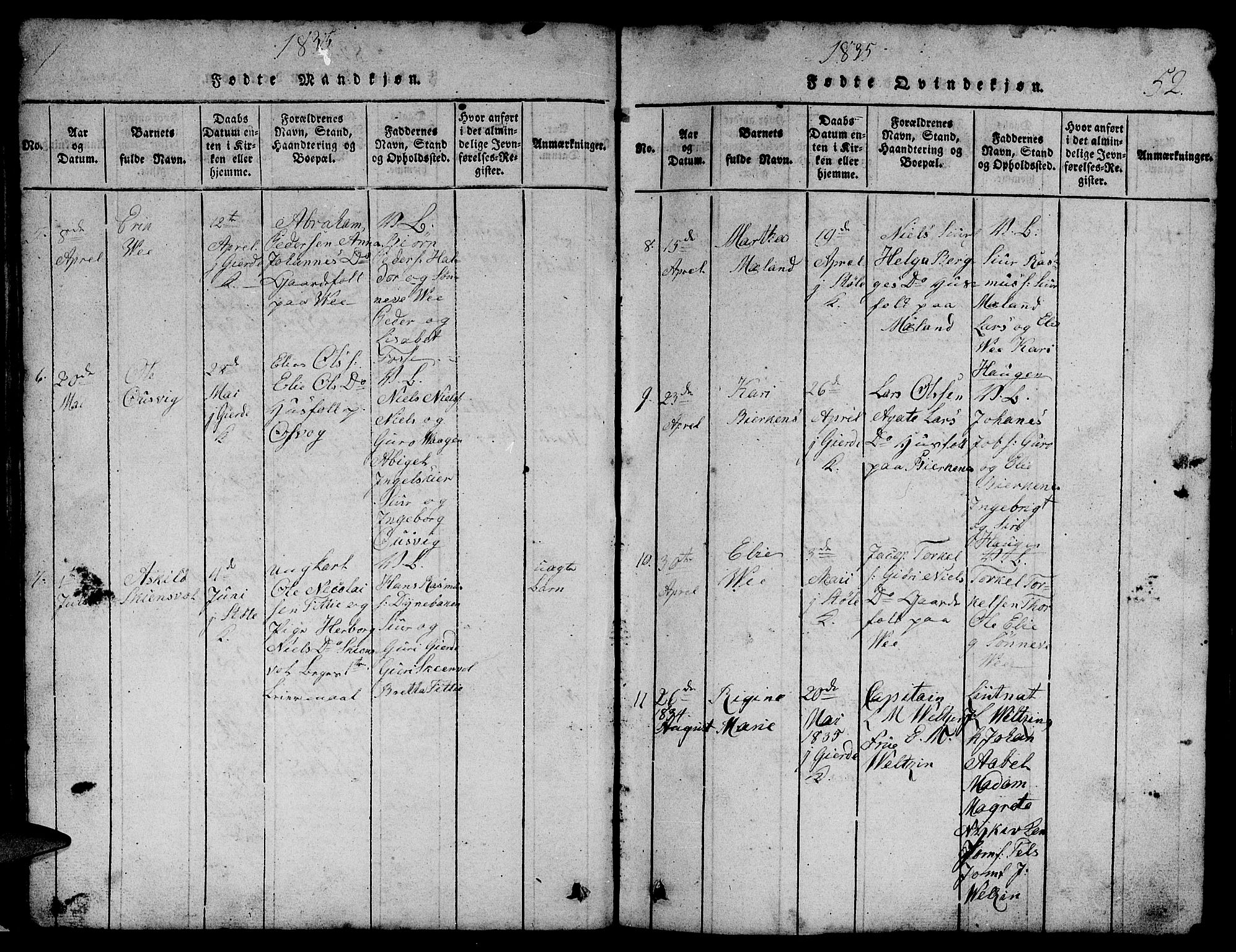 Etne sokneprestembete, SAB/A-75001/H/Hab: Parish register (copy) no. B 1, 1815-1850, p. 52