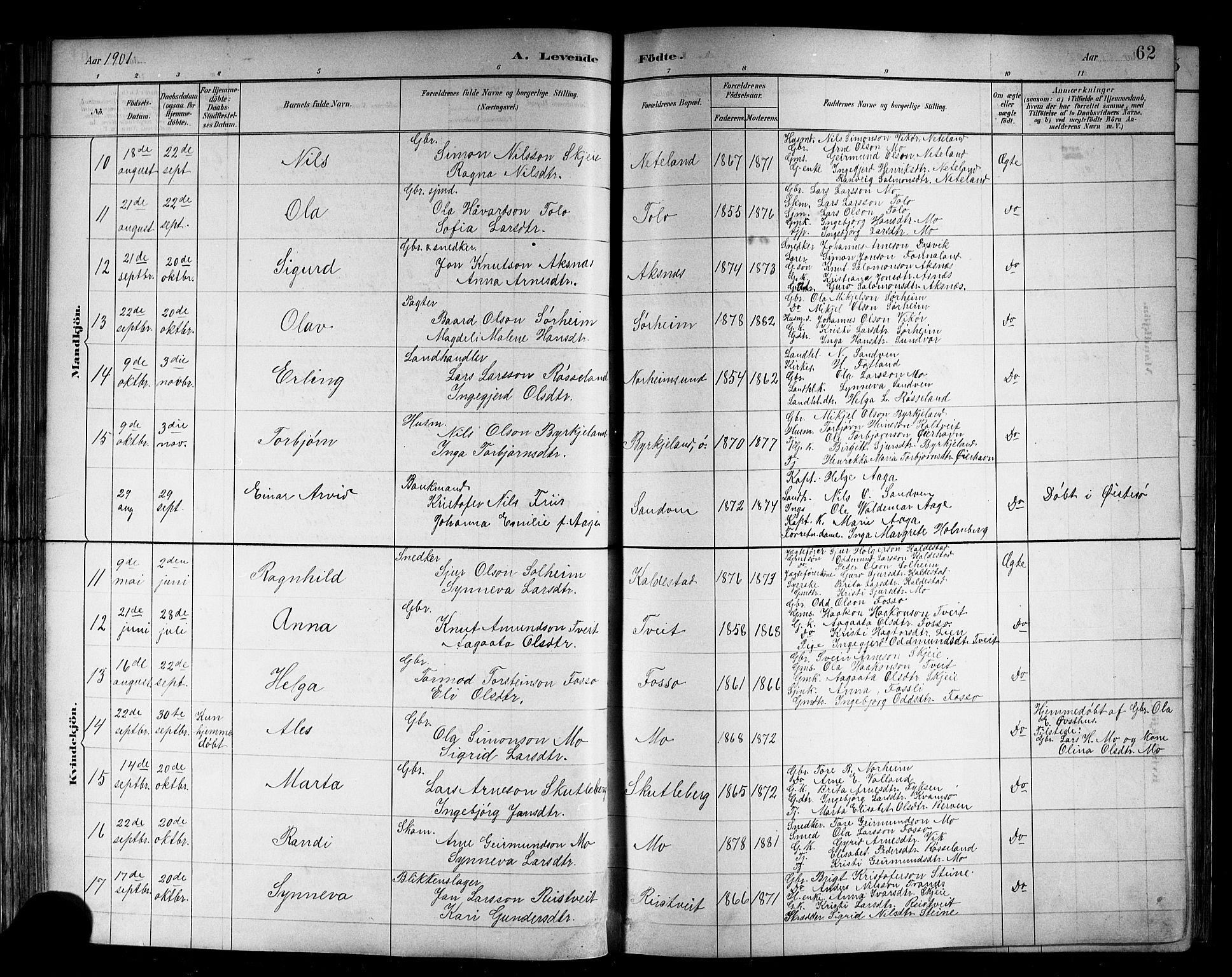 Kvam sokneprestembete, SAB/A-76201/H/Hab: Parish register (copy) no. B 3, 1884-1916, p. 62