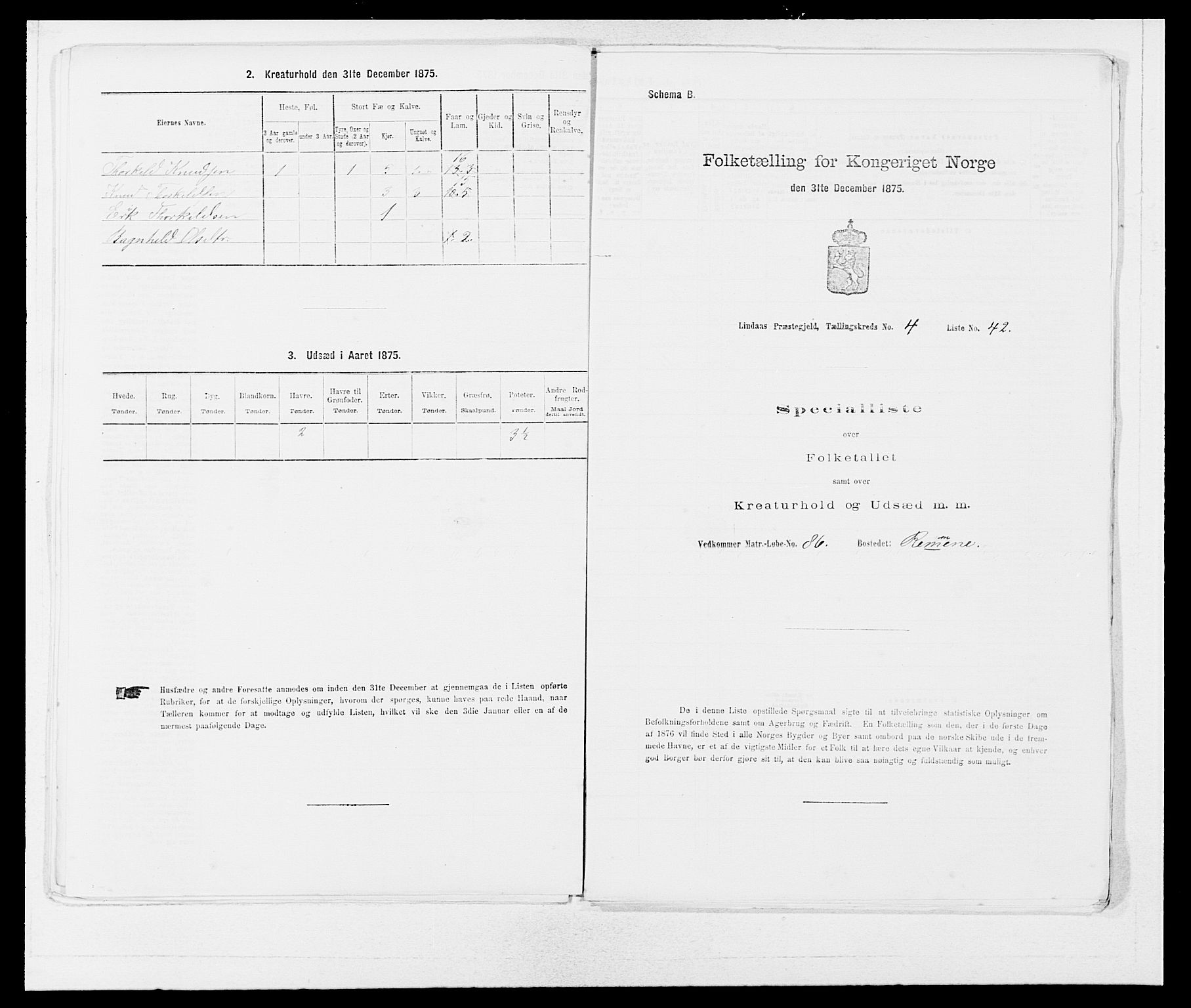 SAB, 1875 census for 1263P Lindås, 1875, p. 372