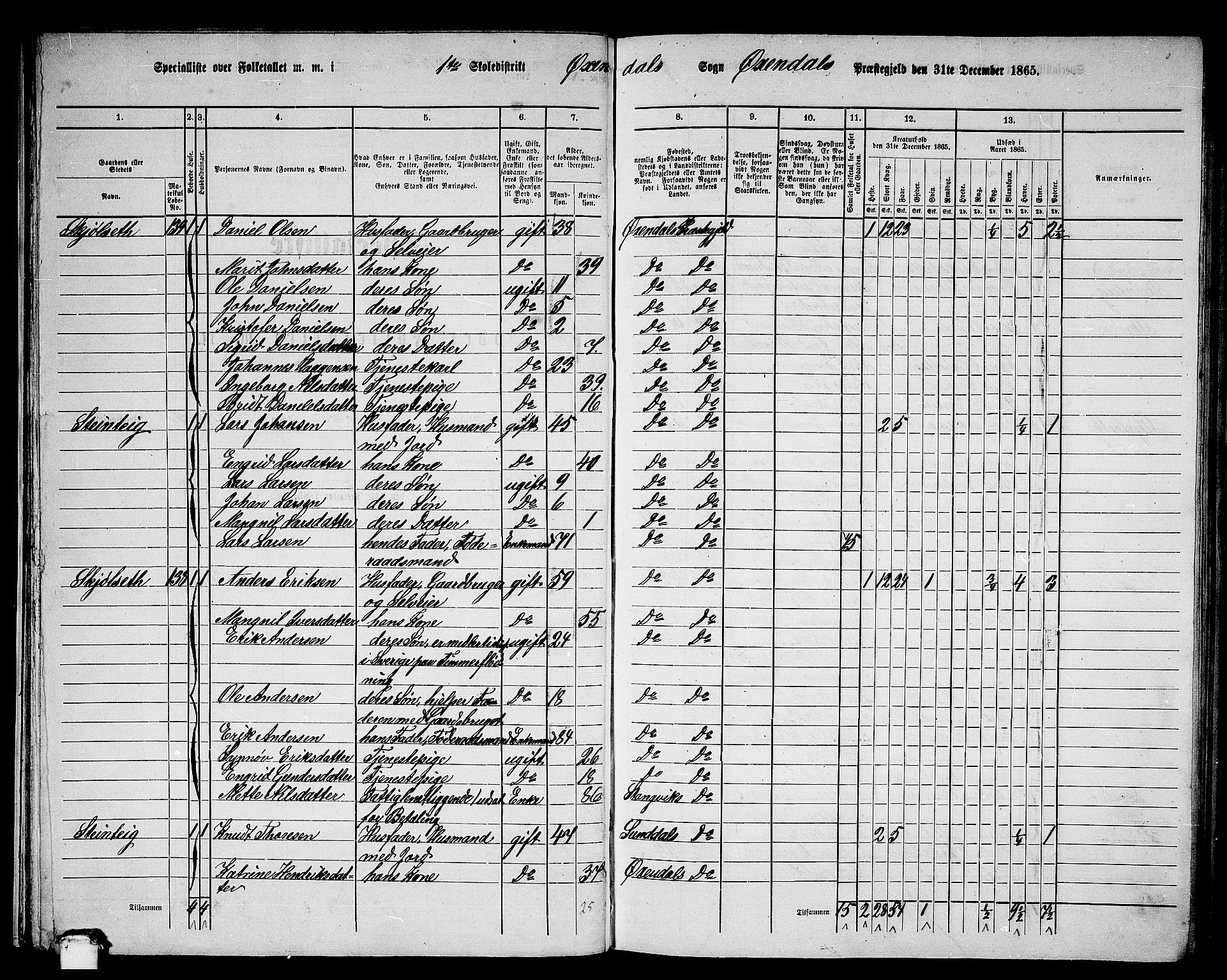 RA, 1865 census for Øksendal, 1865, p. 22