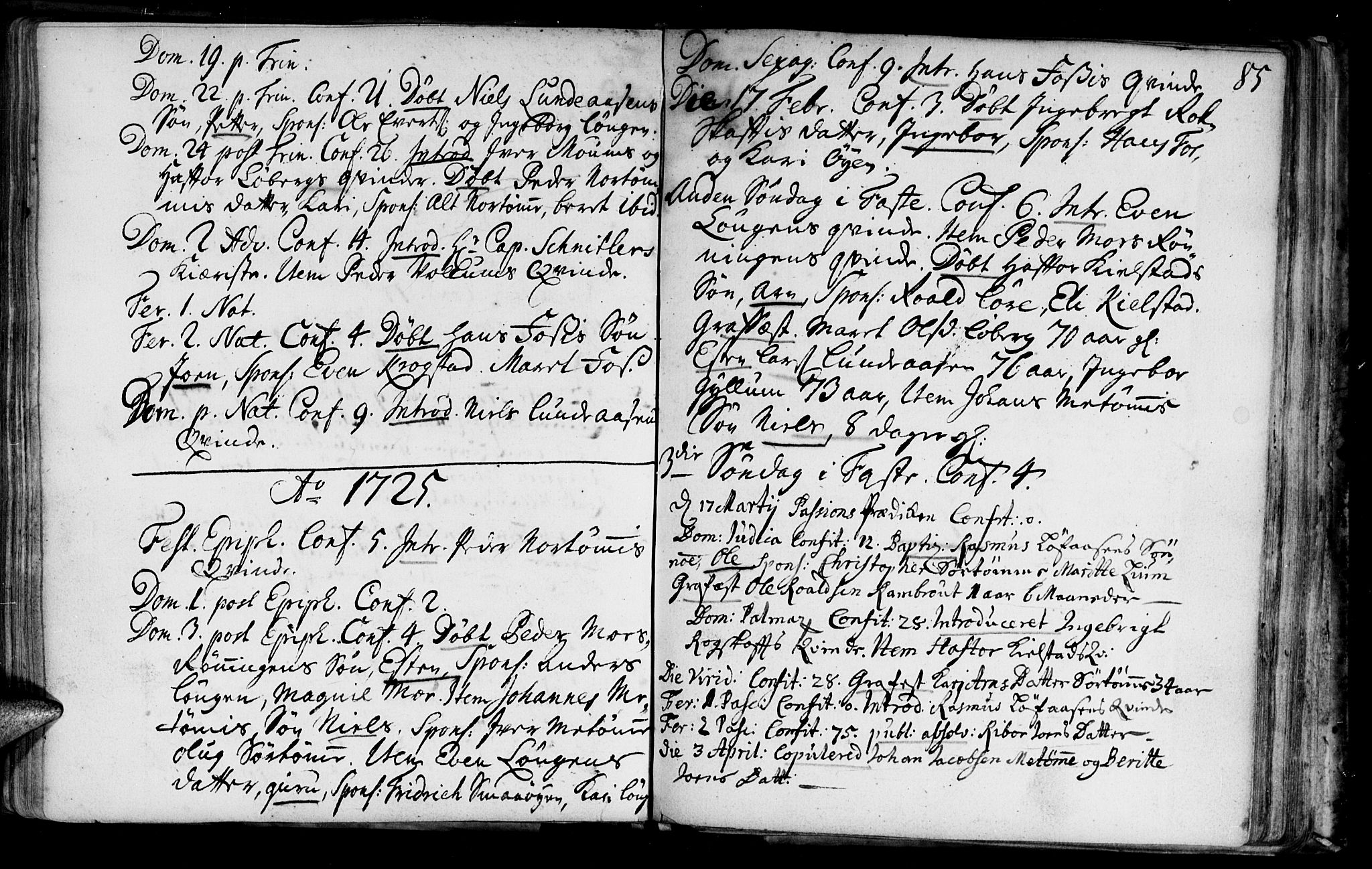 Ministerialprotokoller, klokkerbøker og fødselsregistre - Sør-Trøndelag, SAT/A-1456/692/L1101: Parish register (official) no. 692A01, 1690-1746, p. 85