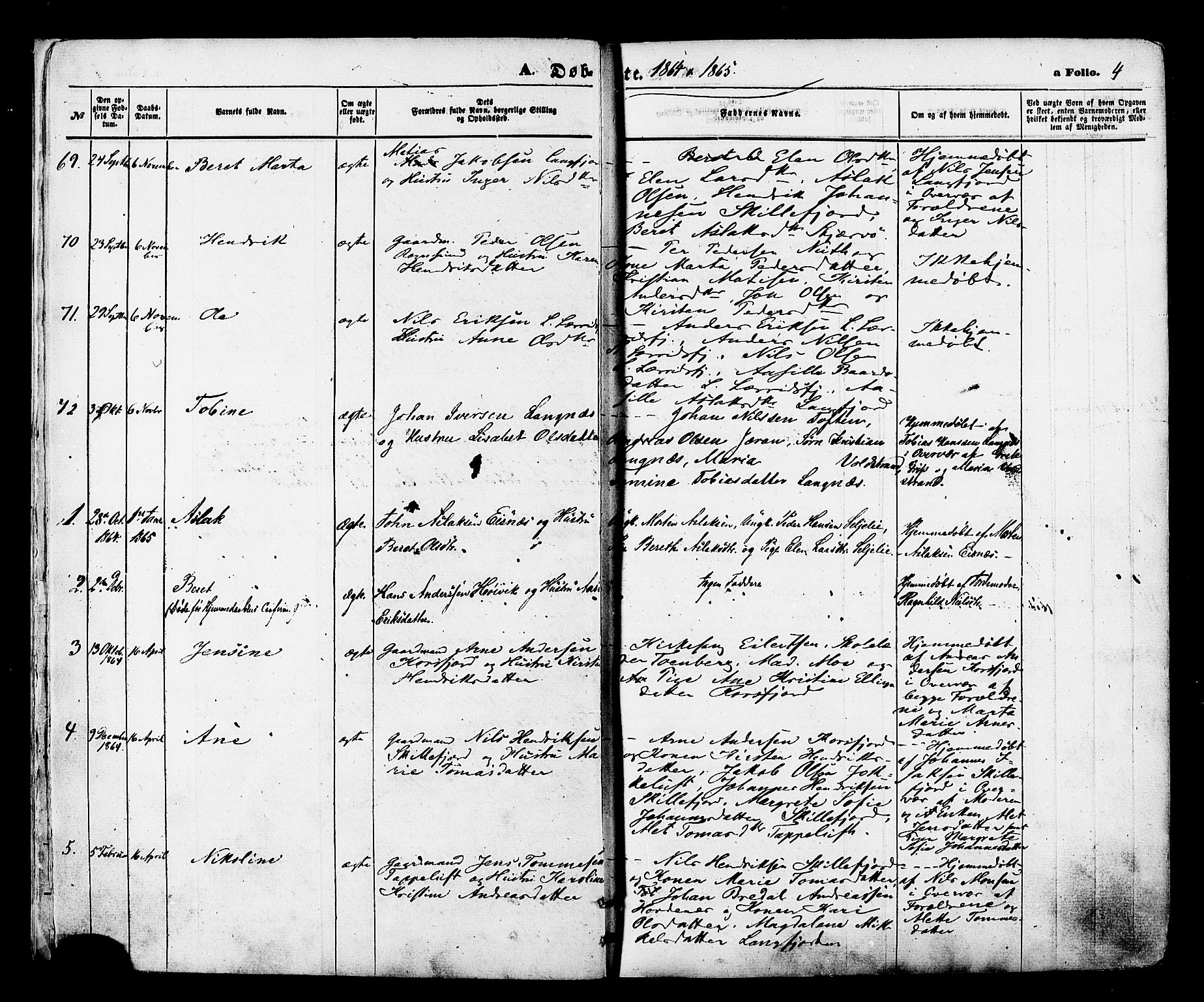 Talvik sokneprestkontor, SATØ/S-1337/H/Ha/L0011kirke: Parish register (official) no. 11, 1864-1877, p. 4
