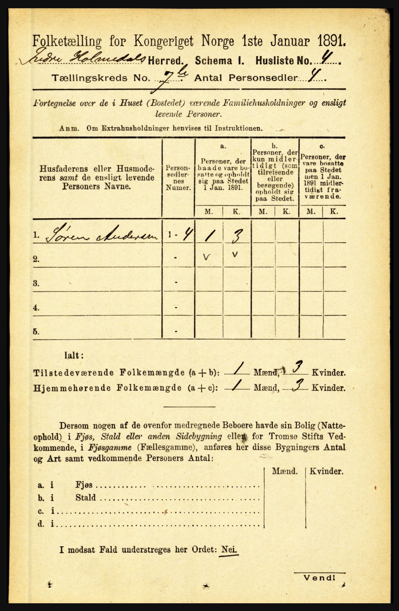 RA, 1891 census for 1430 Indre Holmedal, 1891, p. 2993