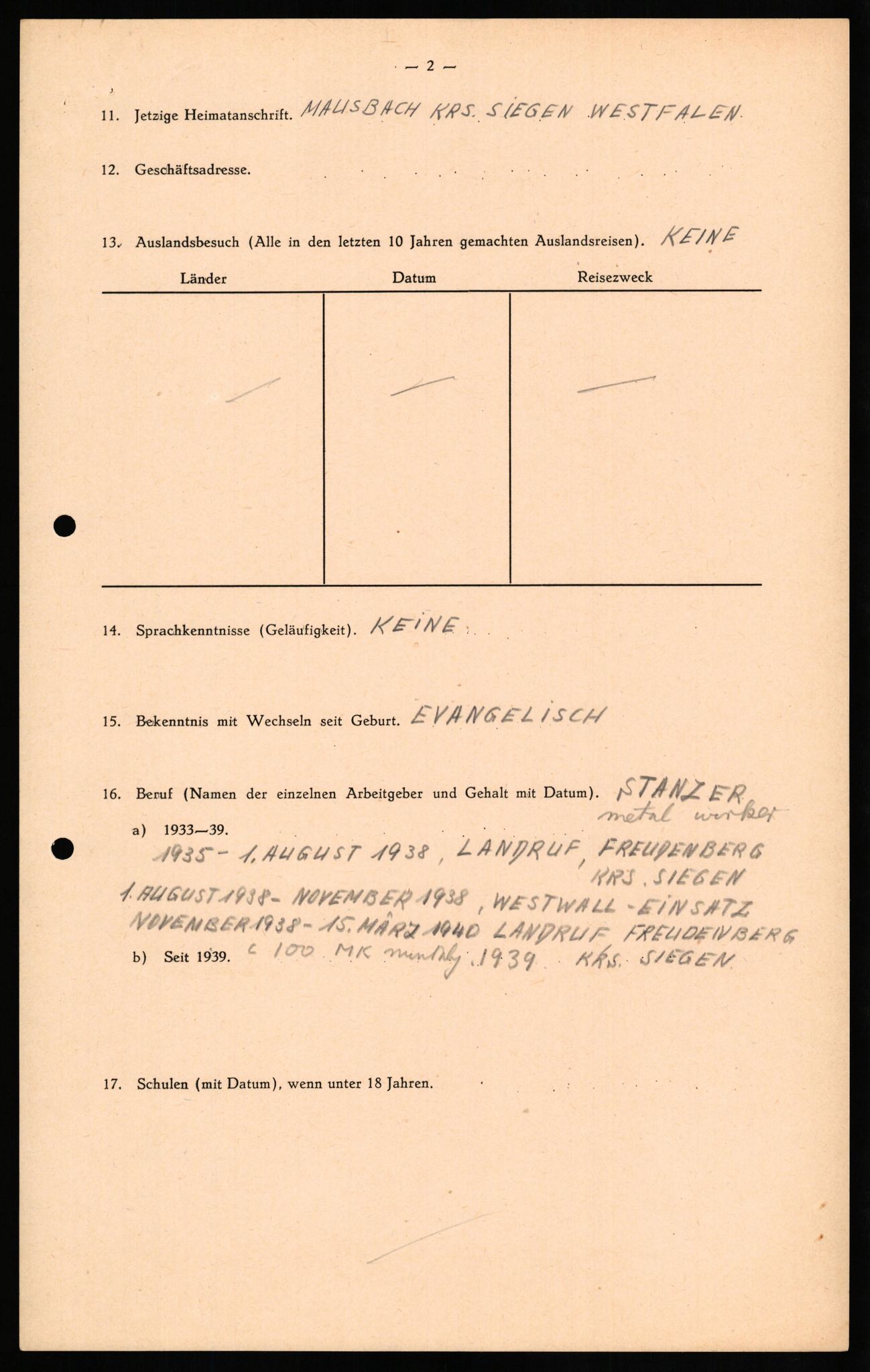 Forsvaret, Forsvarets overkommando II, RA/RAFA-3915/D/Db/L0024: CI Questionaires. Tyske okkupasjonsstyrker i Norge. Tyskere., 1945-1946, p. 501