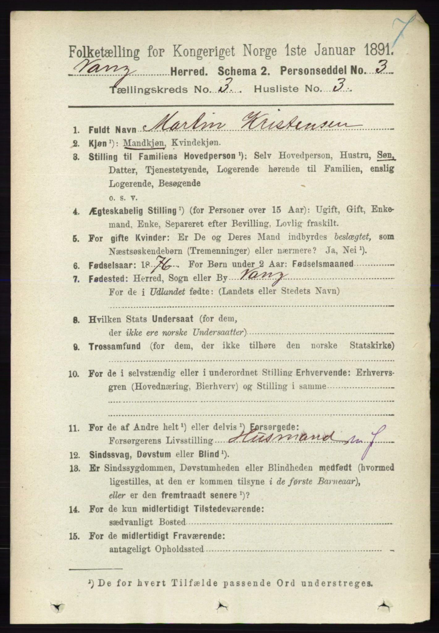 RA, 1891 census for 0414 Vang, 1891, p. 1902