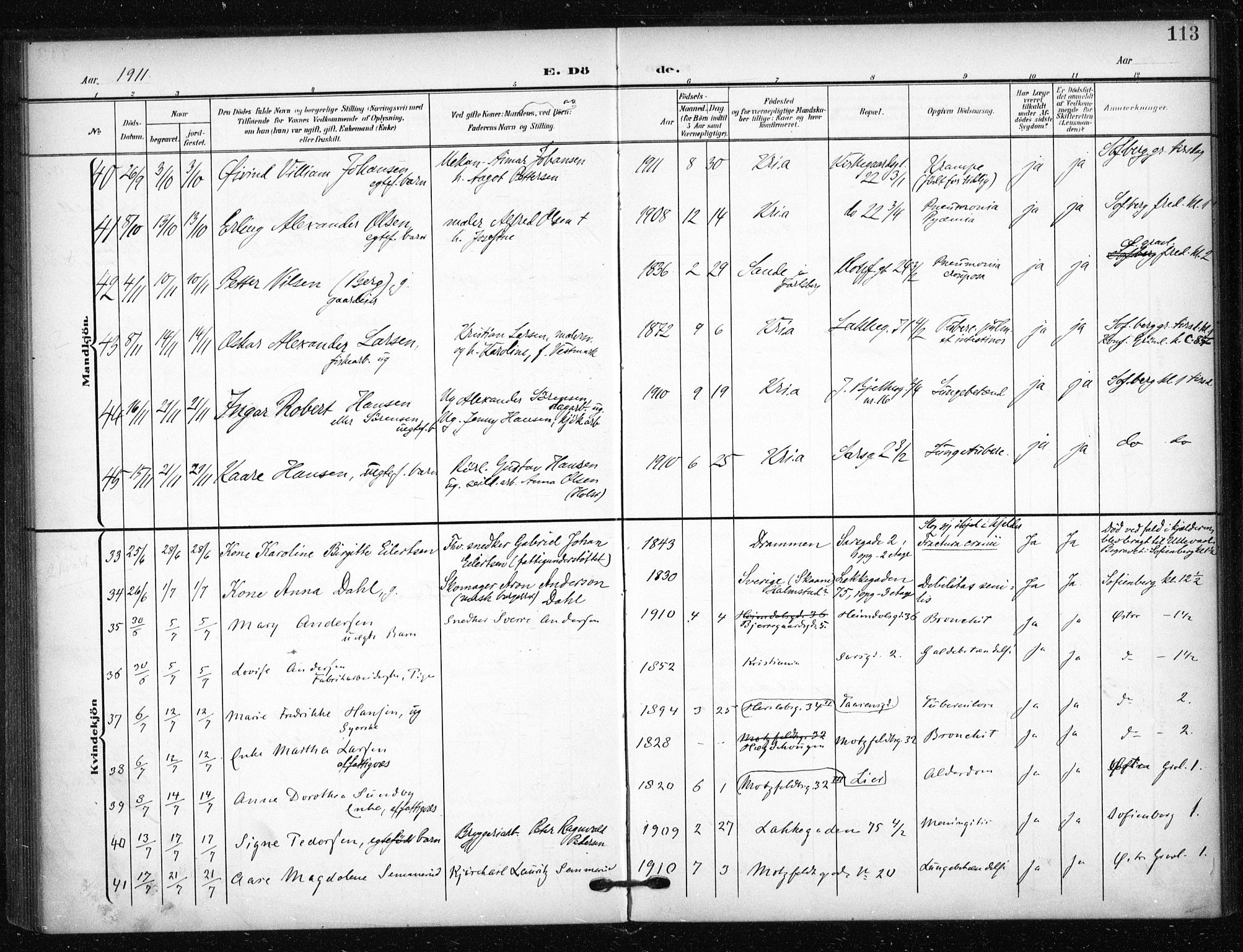 Tøyen prestekontor Kirkebøker, AV/SAO-A-10167a/F/Fa/L0002: Parish register (official) no. I 2, 1907-1916, p. 113