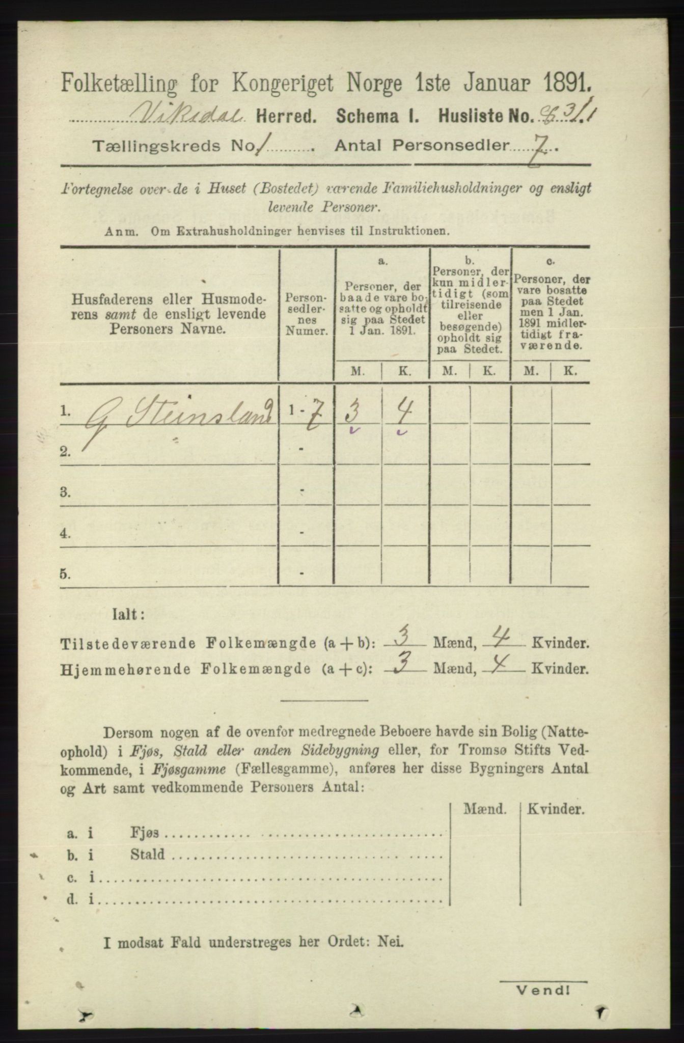 RA, 1891 census for 1157 Vikedal, 1891, p. 39