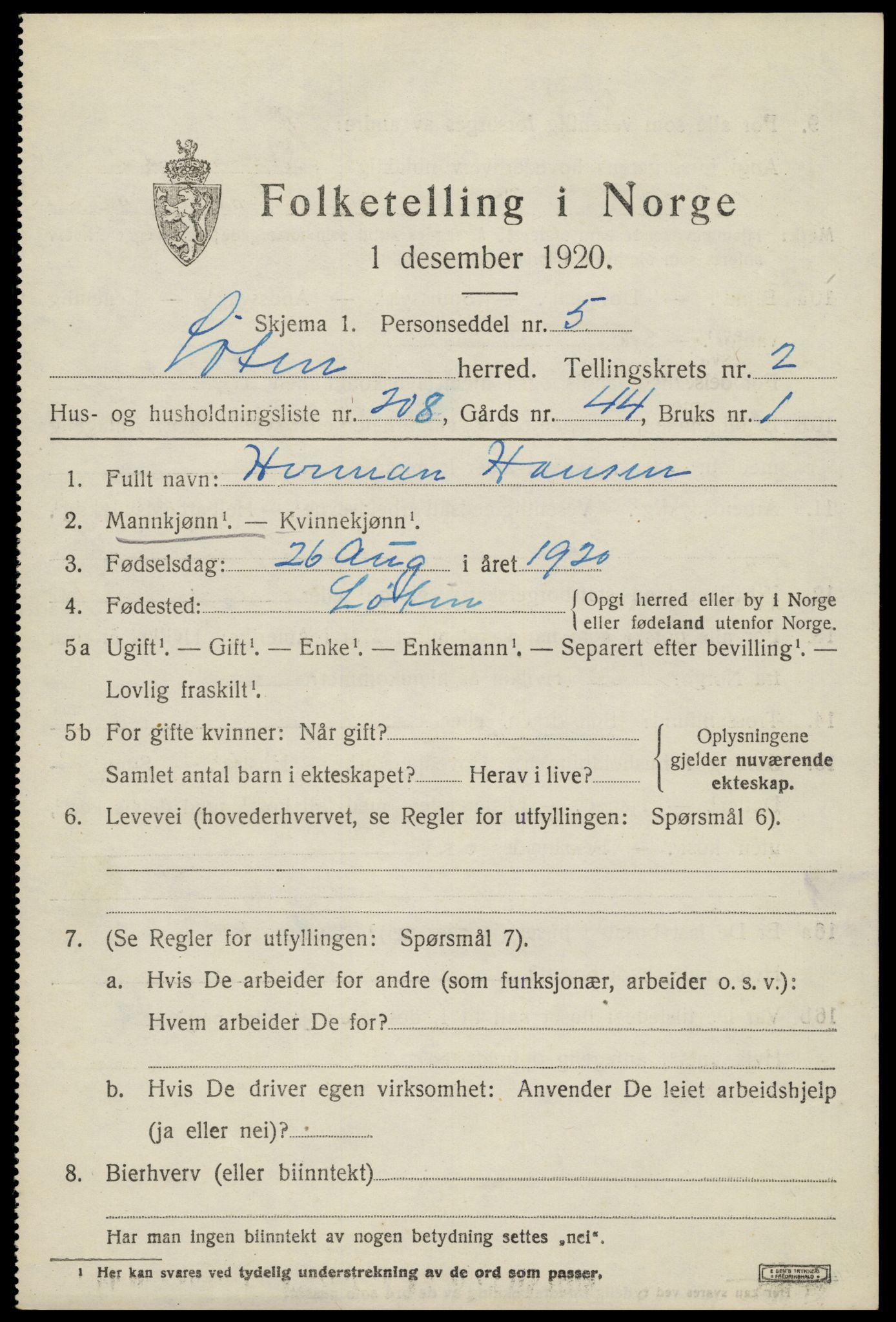 SAH, 1920 census for Løten, 1920, p. 7303