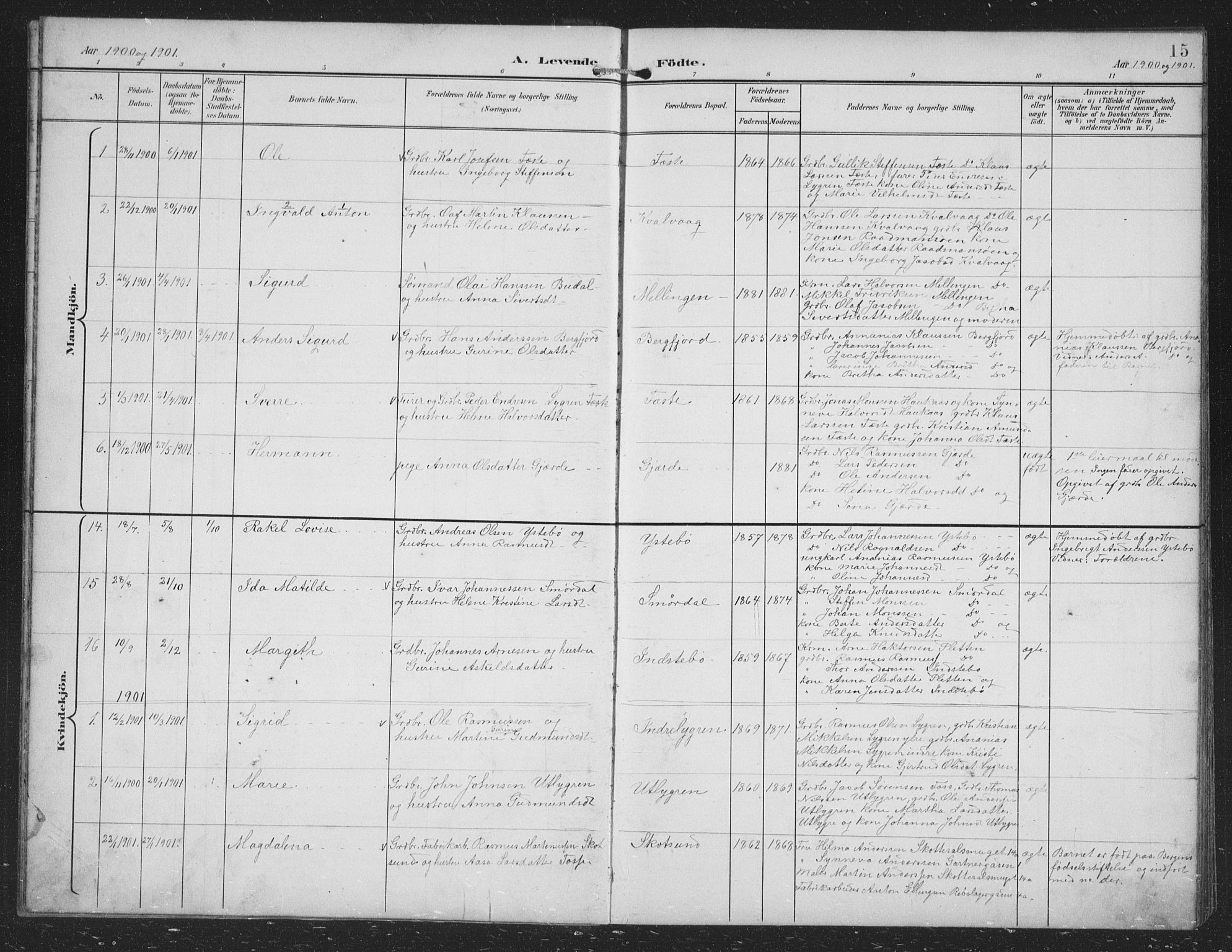 Alversund Sokneprestembete, SAB/A-73901/H/Ha/Hab: Parish register (copy) no. B 4, 1897-1914, p. 15
