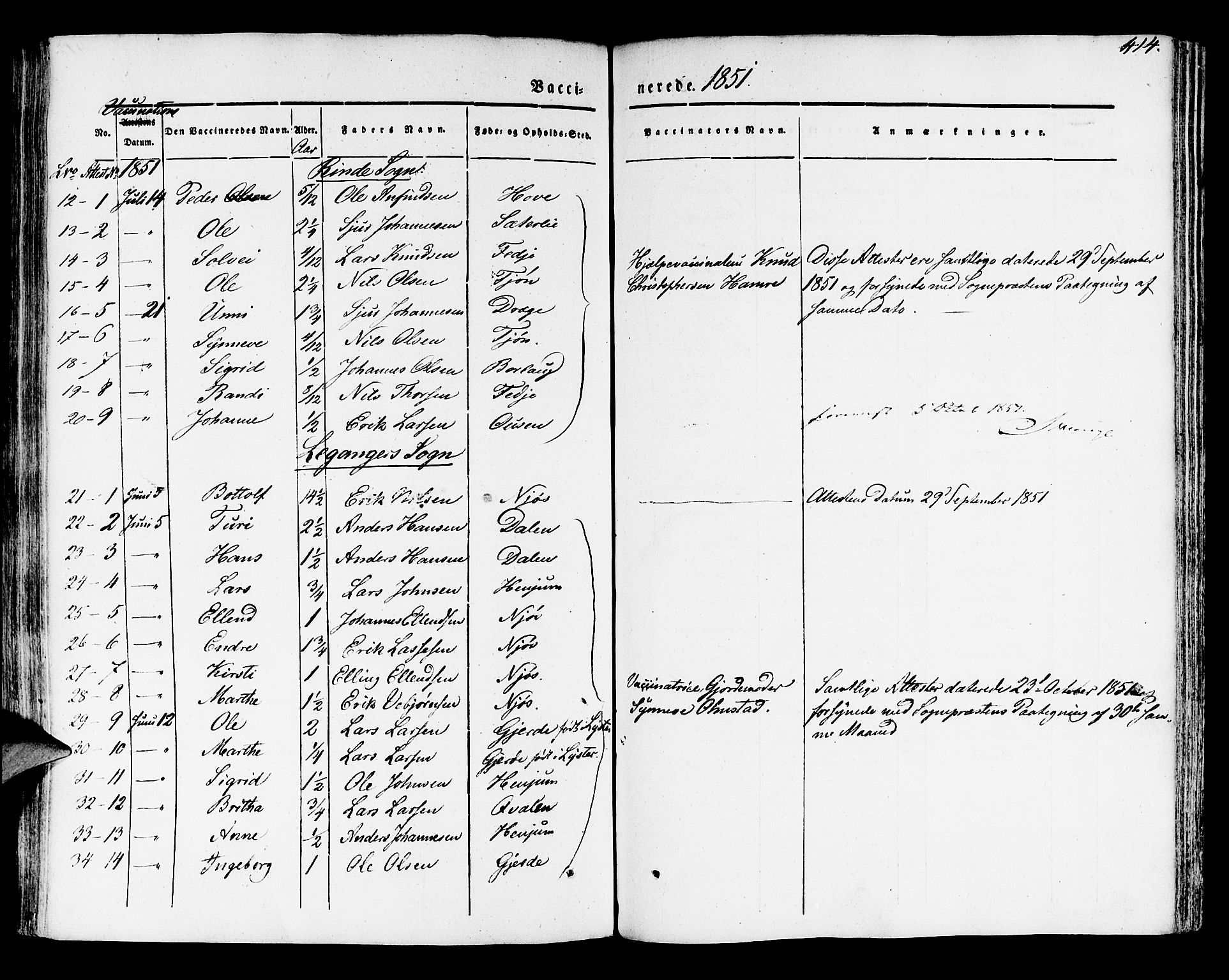 Leikanger sokneprestembete, AV/SAB-A-81001/H/Haa/Haaa/L0007: Parish register (official) no. A 7, 1838-1851, p. 414