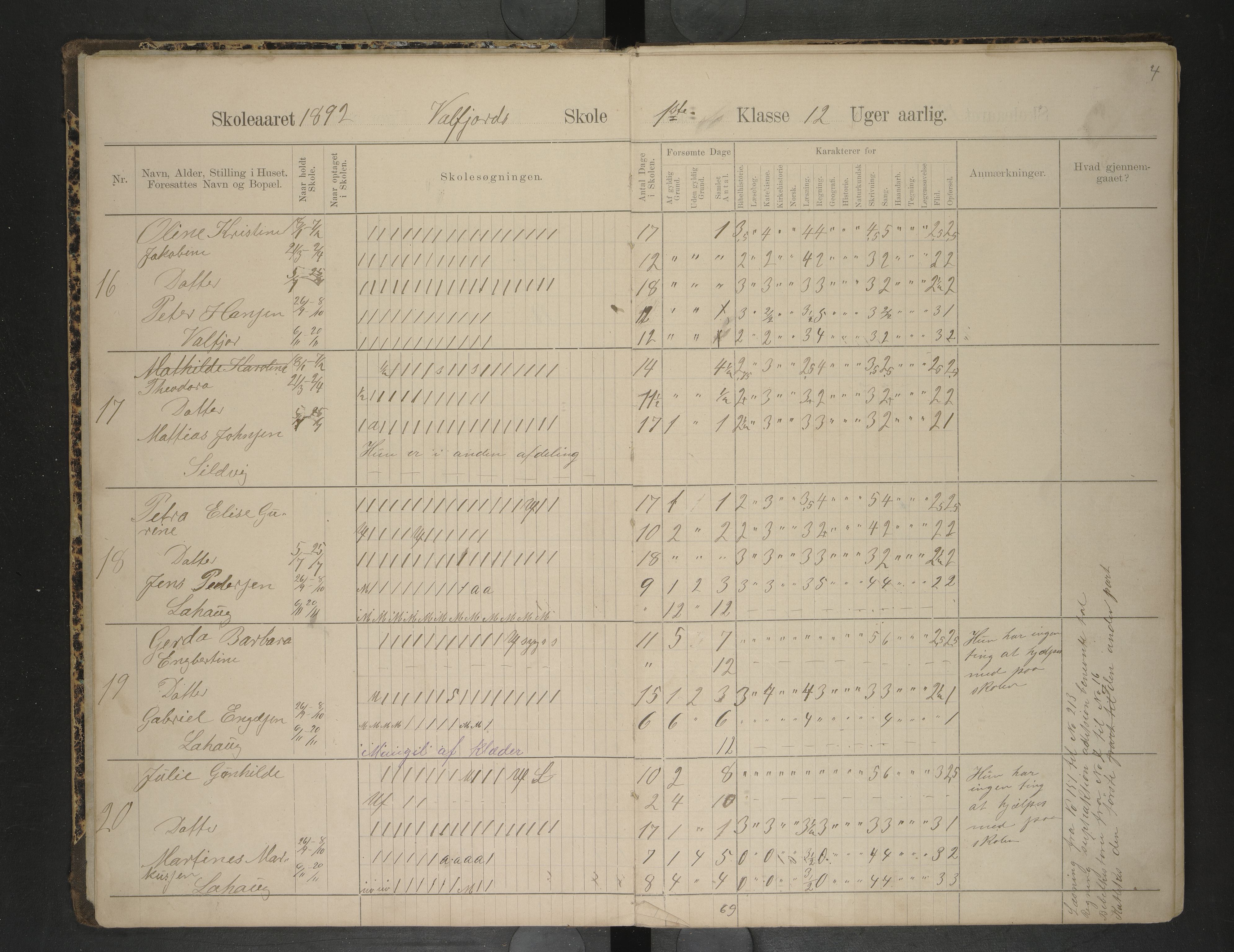 Hadsel kommune. Holmstad, Valfjord, Storvik skolekrets, AIN/K-18660.510.38/F/L0001: Skoleprotokoll for Holmstad, Valfjord og Storvik skolekretser, 1890-1899