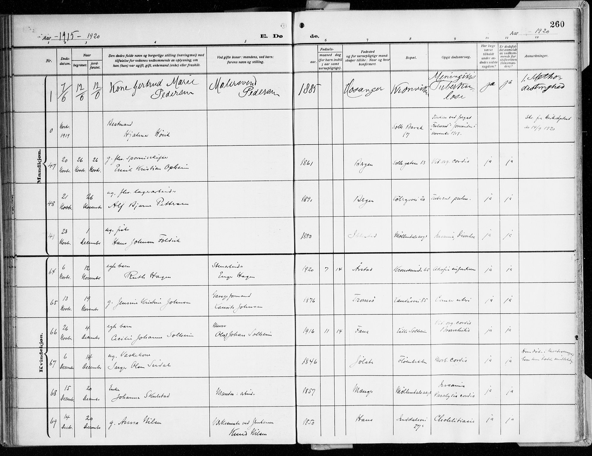 Årstad Sokneprestembete, AV/SAB-A-79301/H/Haa/L0003: Parish register (official) no. A 3, 1914-1919, p. 260