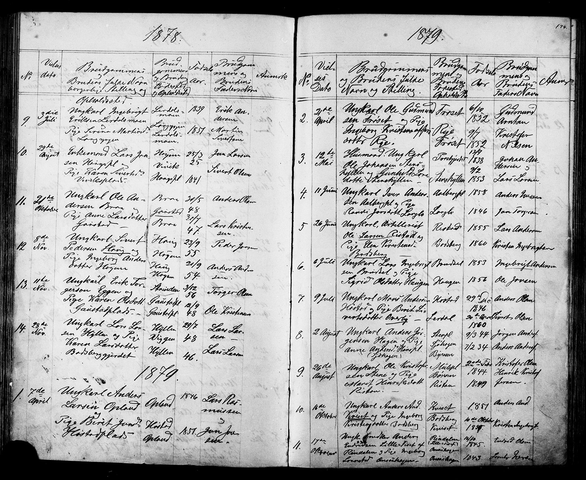 Ministerialprotokoller, klokkerbøker og fødselsregistre - Sør-Trøndelag, SAT/A-1456/612/L0387: Parish register (copy) no. 612C03, 1874-1908, p. 174