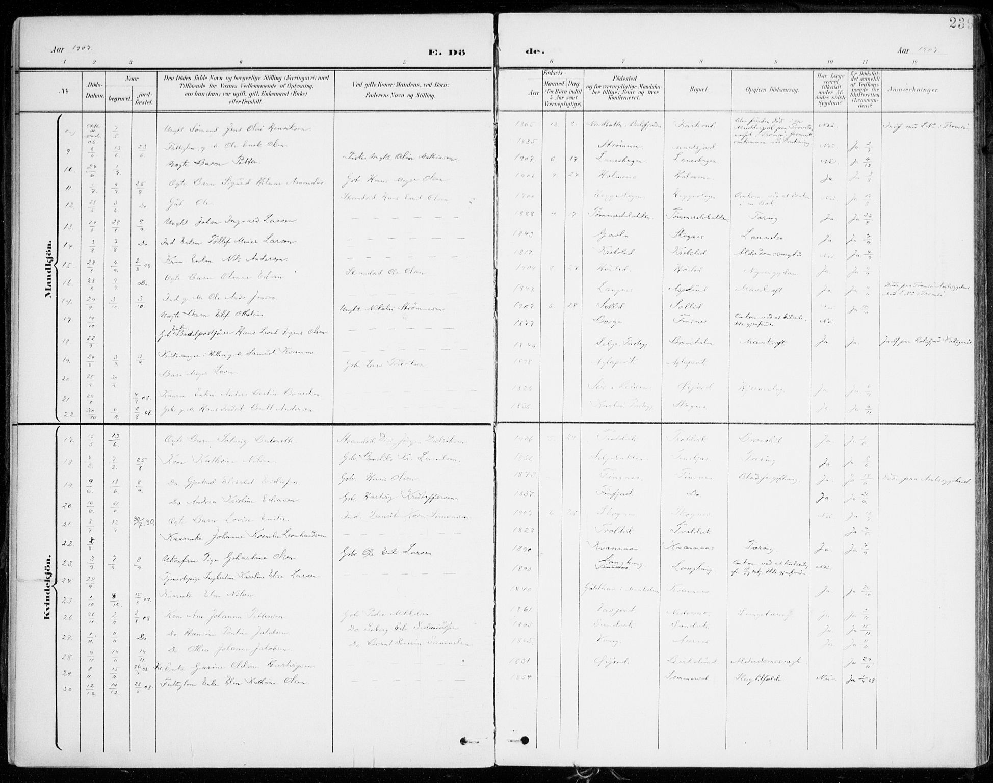 Lenvik sokneprestembete, AV/SATØ-S-1310/H/Ha/Haa/L0014kirke: Parish register (official) no. 14, 1899-1909, p. 239