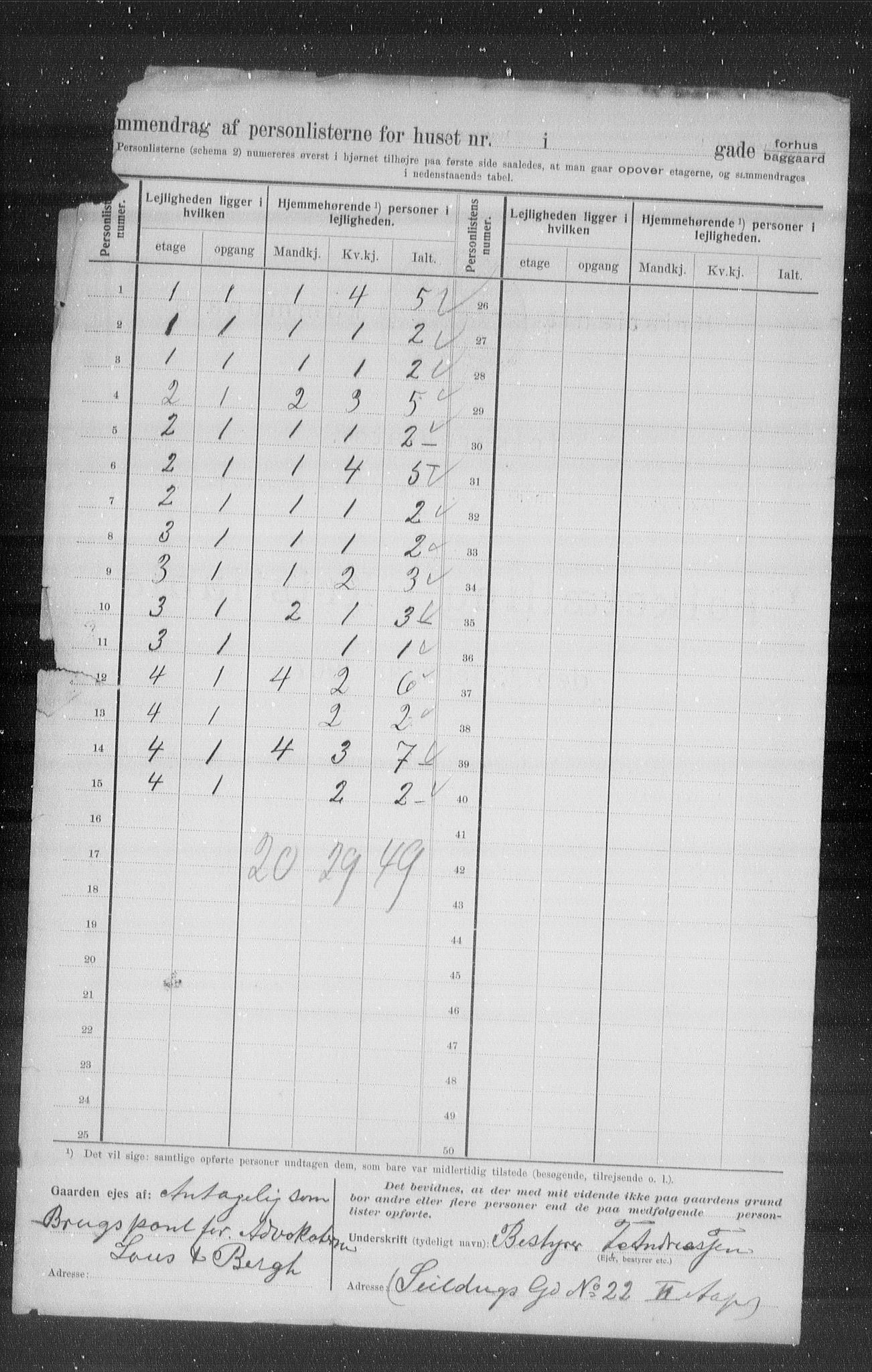 OBA, Municipal Census 1907 for Kristiania, 1907, p. 20490