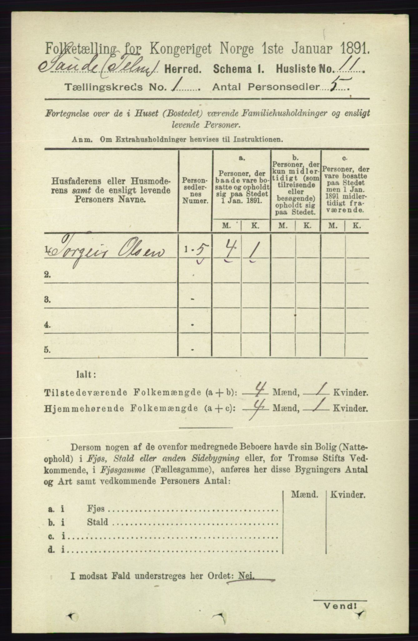 RA, 1891 census for 0822 Sauherad, 1891, p. 44