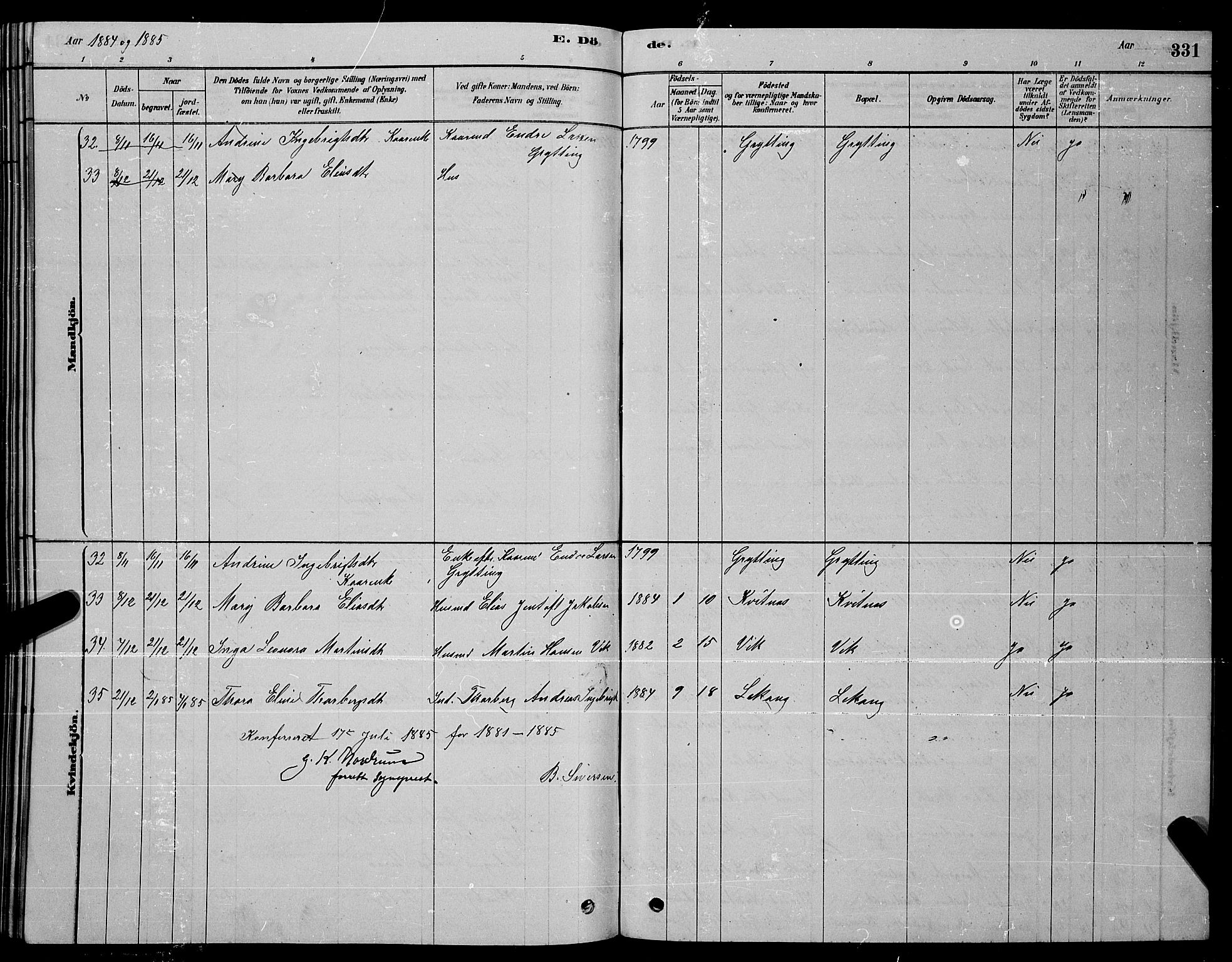 Ministerialprotokoller, klokkerbøker og fødselsregistre - Nordland, AV/SAT-A-1459/888/L1267: Parish register (copy) no. 888C05, 1878-1890, p. 331