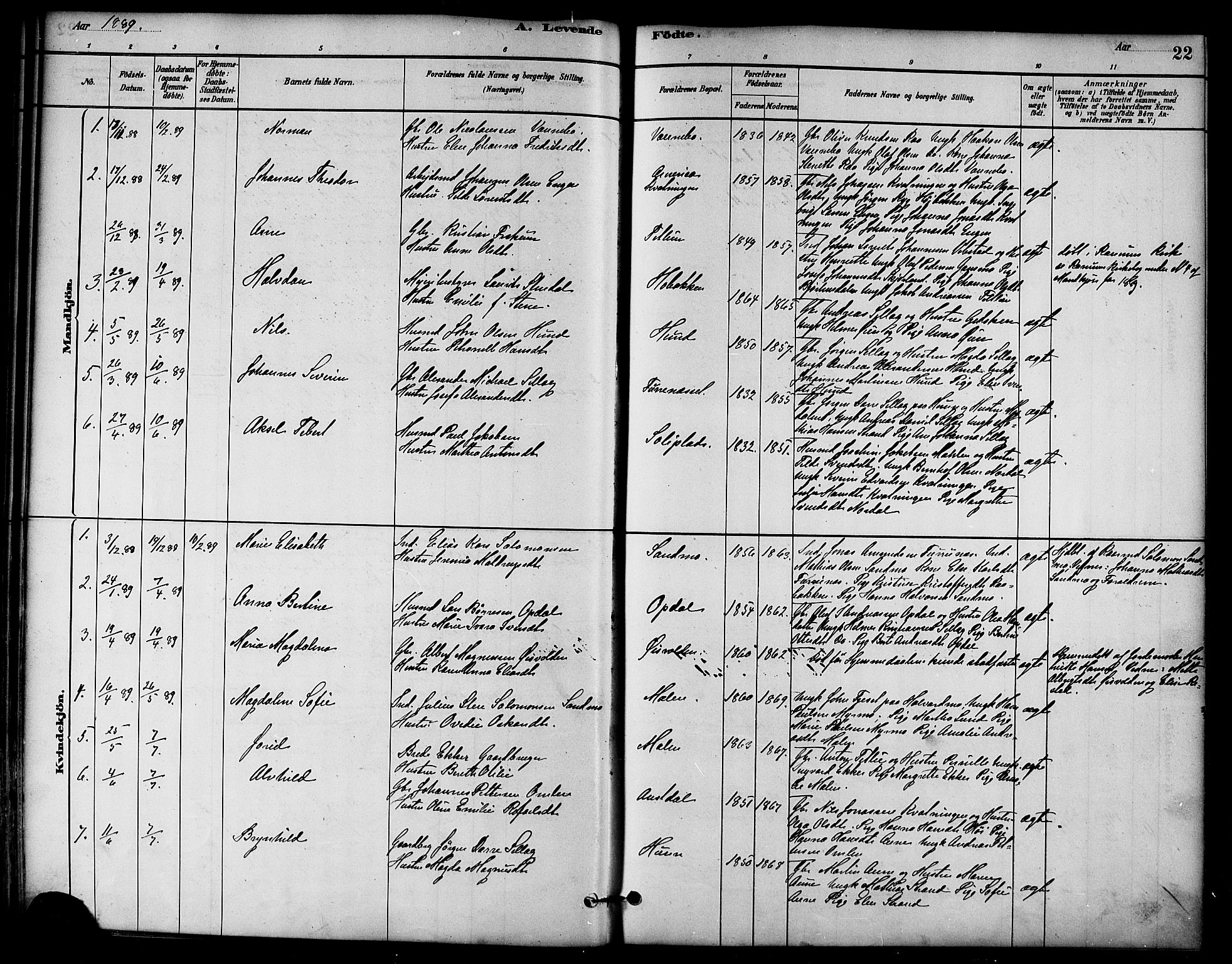 Ministerialprotokoller, klokkerbøker og fødselsregistre - Nord-Trøndelag, SAT/A-1458/766/L0563: Parish register (official) no. 767A01, 1881-1899, p. 22