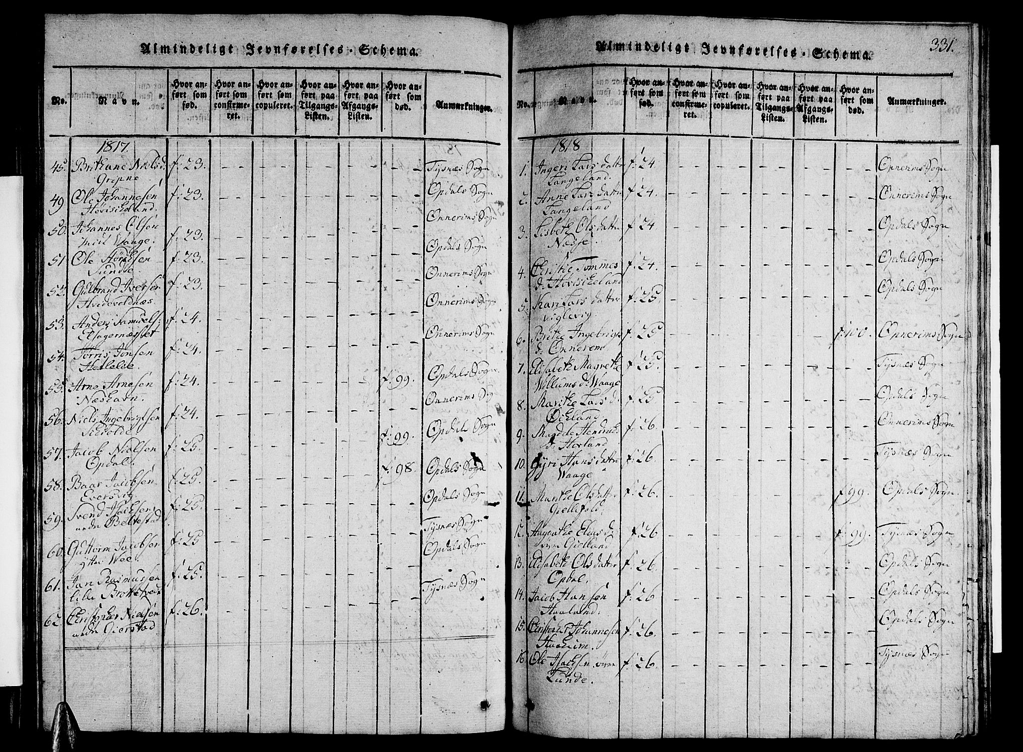 Tysnes sokneprestembete, SAB/A-78601/H/Hab: Parish register (copy) no. A 1, 1816-1828, p. 331