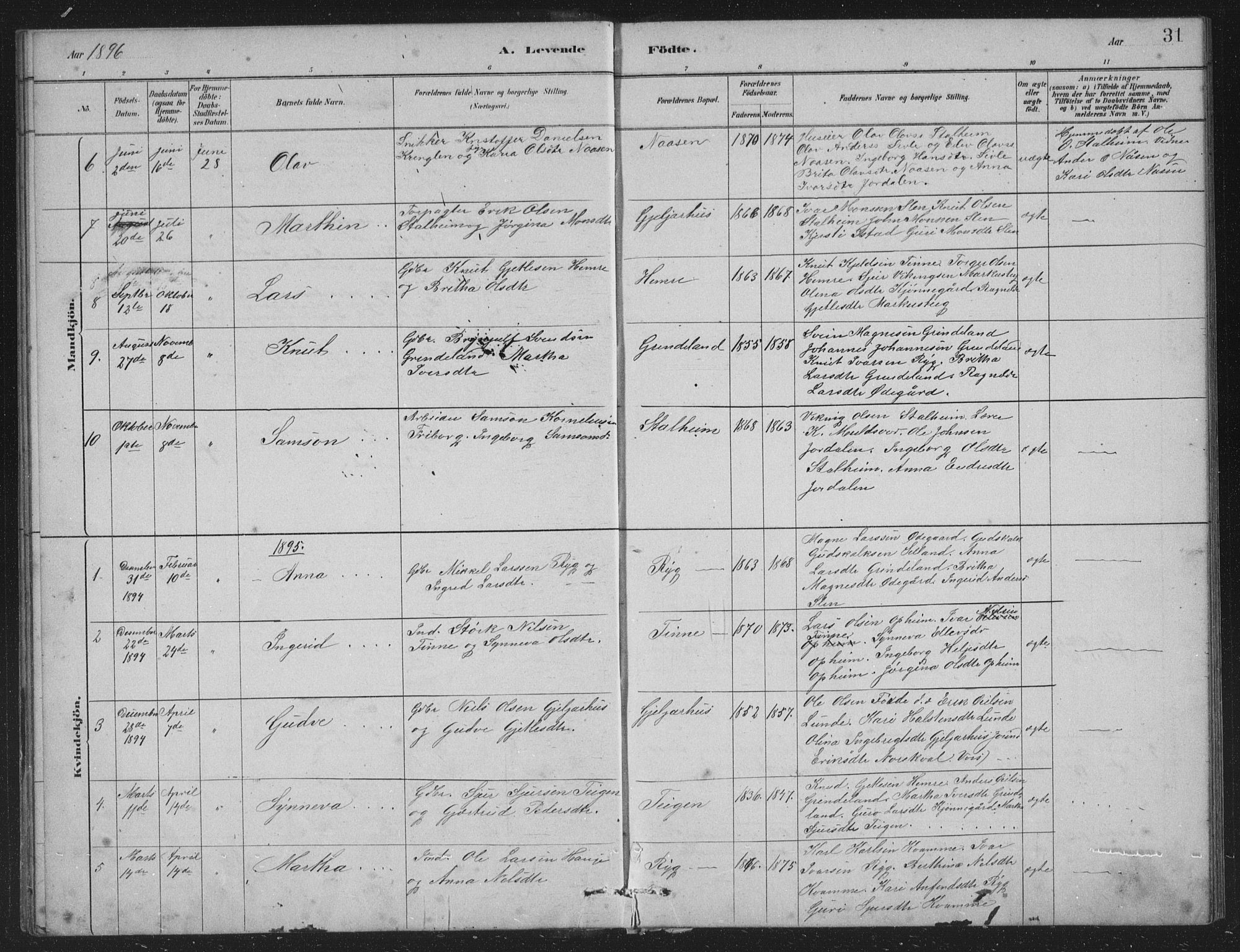 Vossestrand Sokneprestembete, AV/SAB-A-79101/H/Hab: Parish register (copy) no. A 2, 1880-1902, p. 31