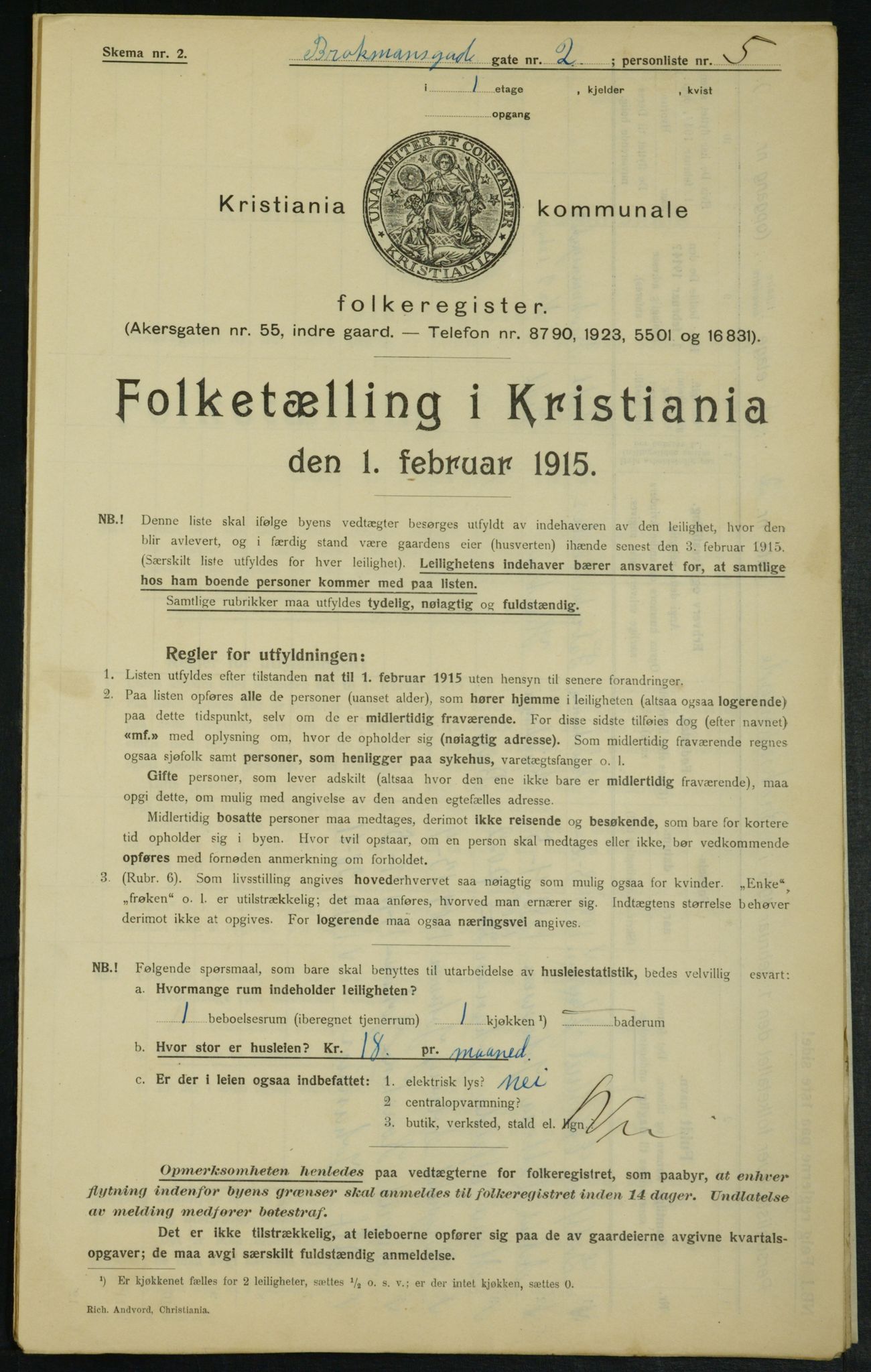 OBA, Municipal Census 1915 for Kristiania, 1915, p. 9562