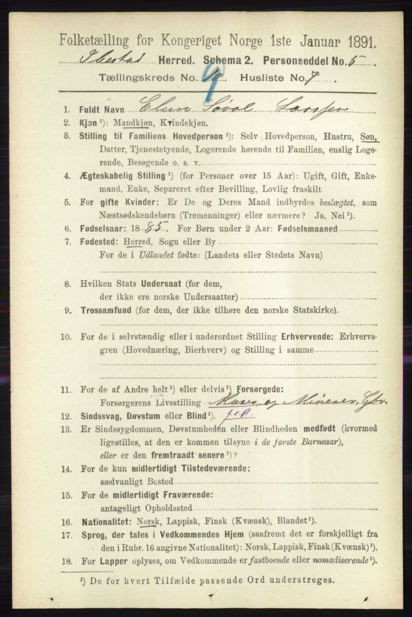 RA, 1891 census for 1917 Ibestad, 1891, p. 6028