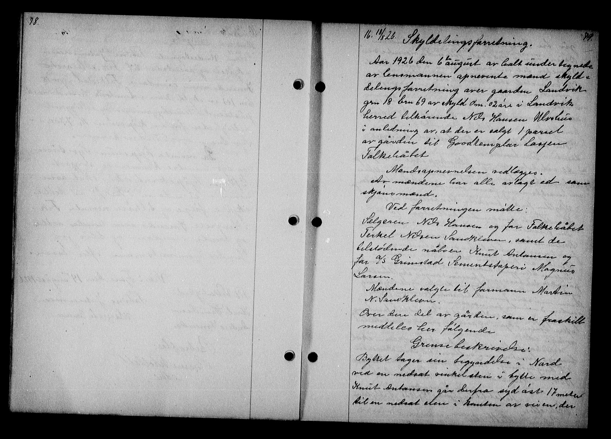 Vestre Nedenes/Sand sorenskriveri, AV/SAK-1221-0010/G/Gb/Gba/L0036: Mortgage book no. 62, 1926-1928, p. 78-79