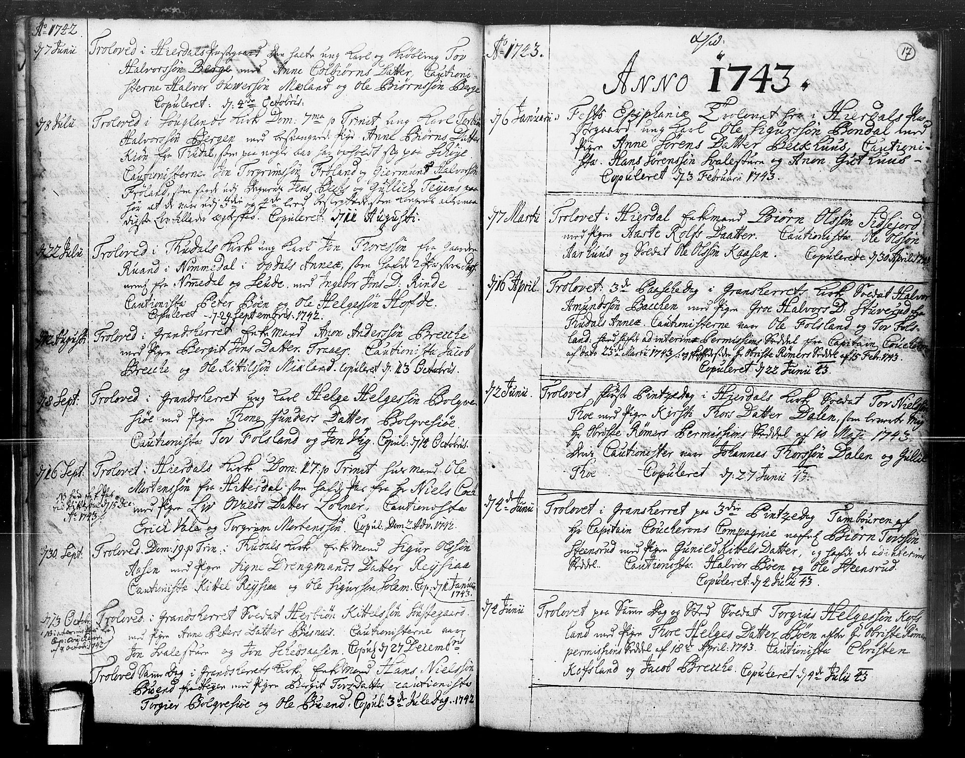 Hjartdal kirkebøker, SAKO/A-270/F/Fa/L0004: Parish register (official) no. I 4, 1727-1795, p. 17