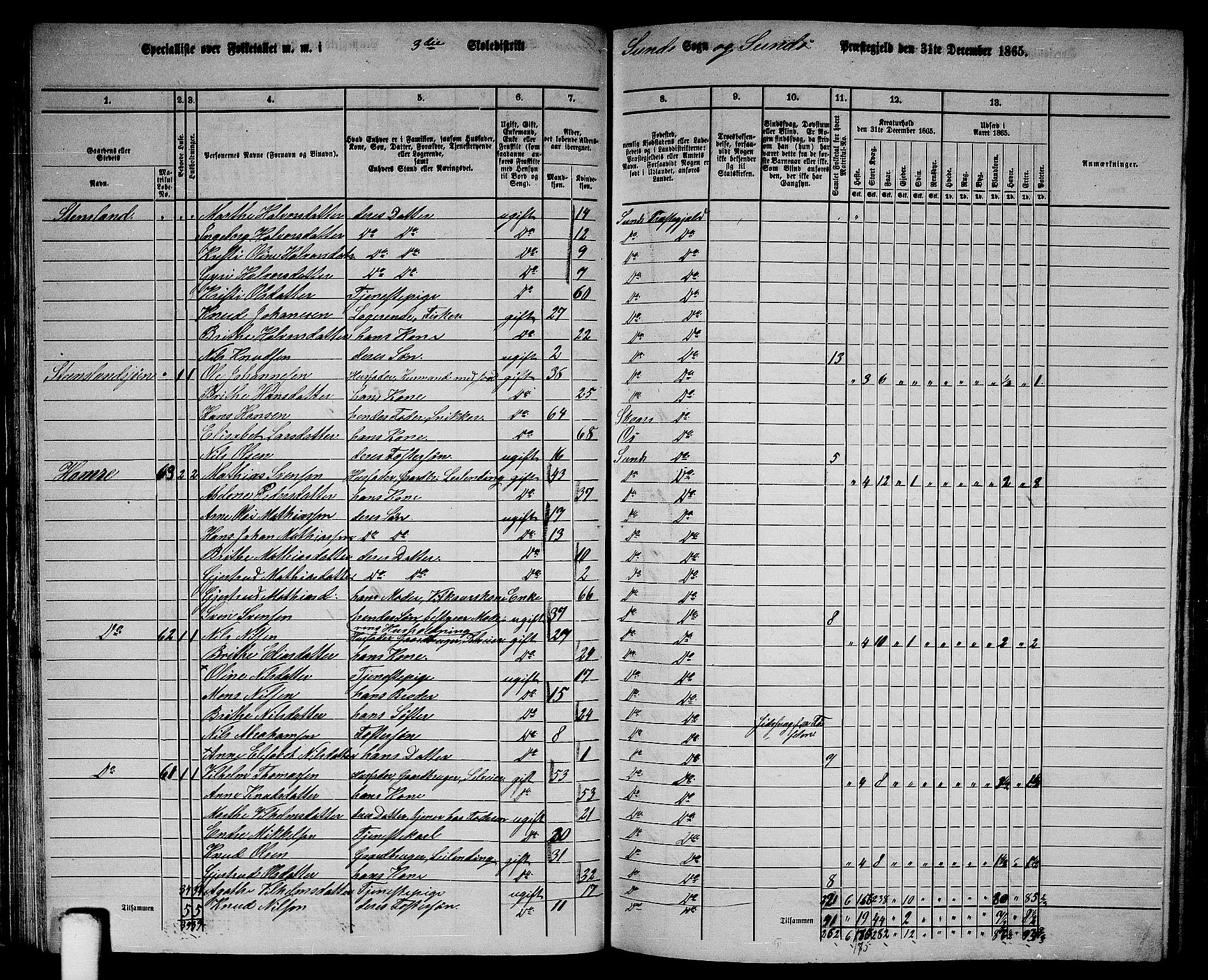 RA, 1865 census for Sund, 1865, p. 54