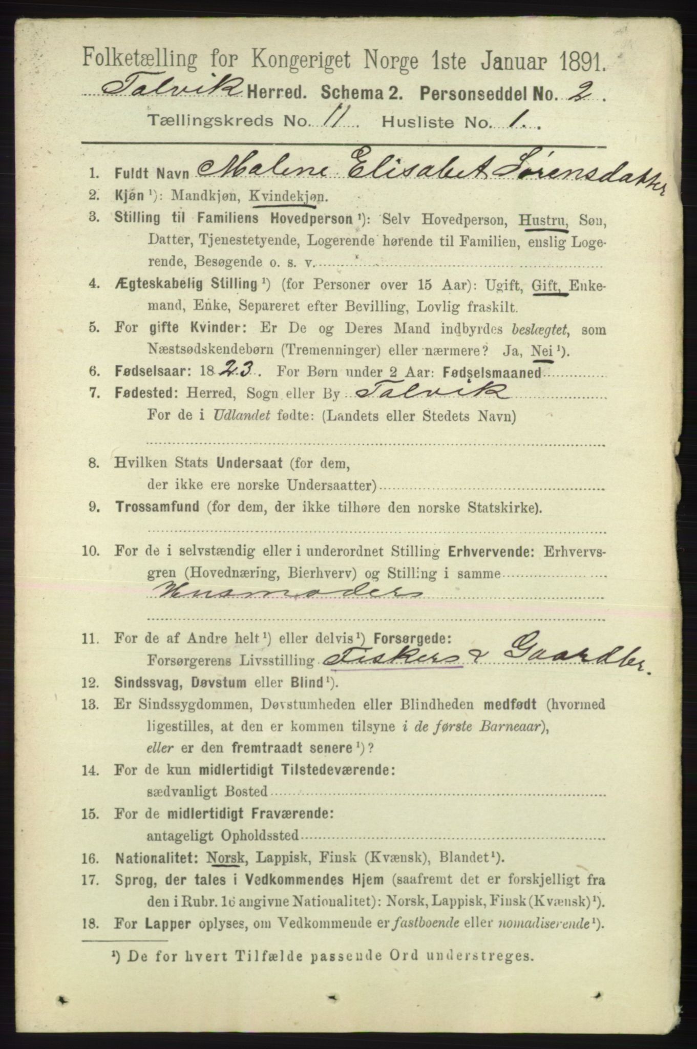 RA, 1891 census for 2013 Talvik, 1891, p. 2700