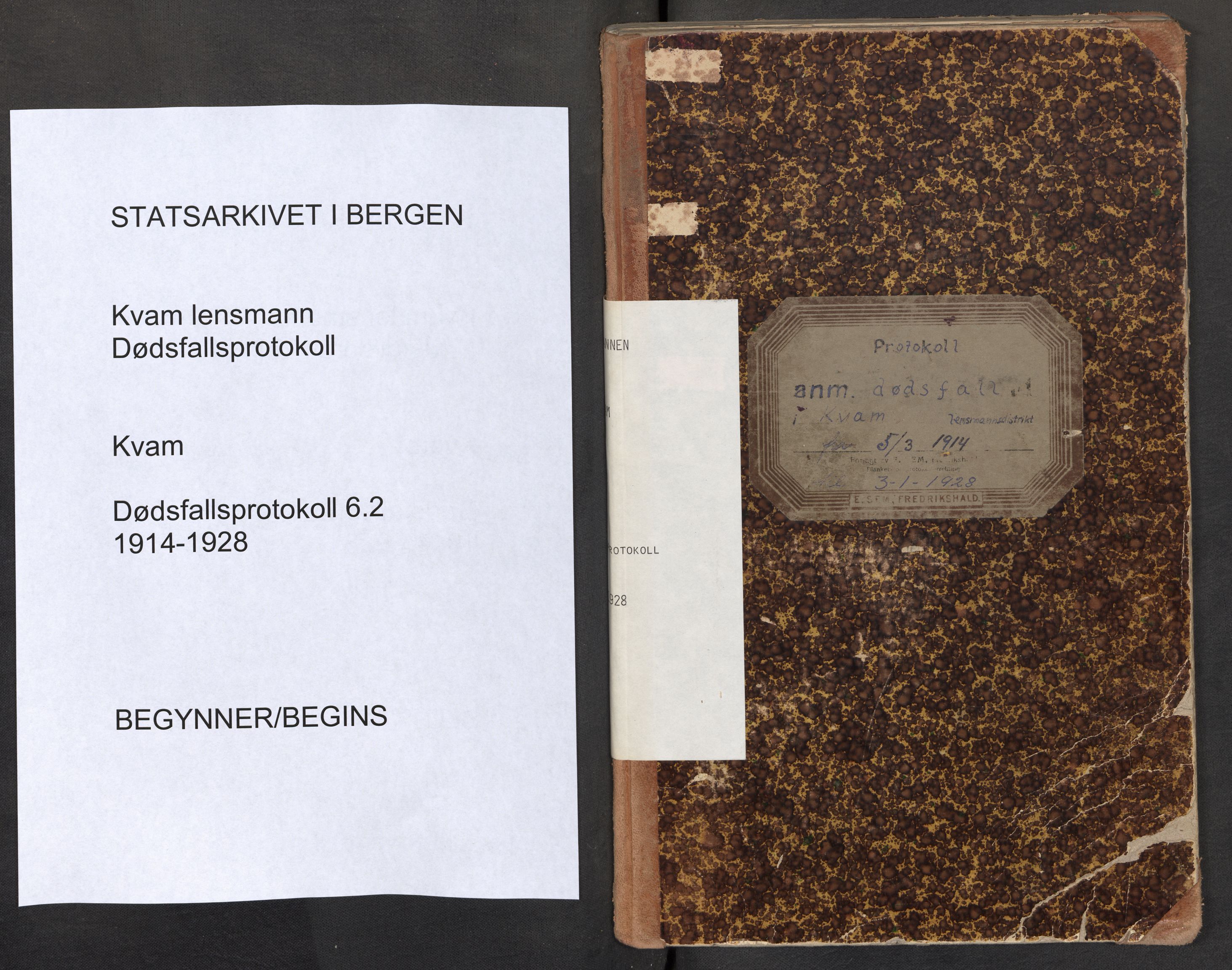 Lensmannen i Kvam, SAB/A-33201/0006/L0002: Dødsfallprotokoll, 1914-1928