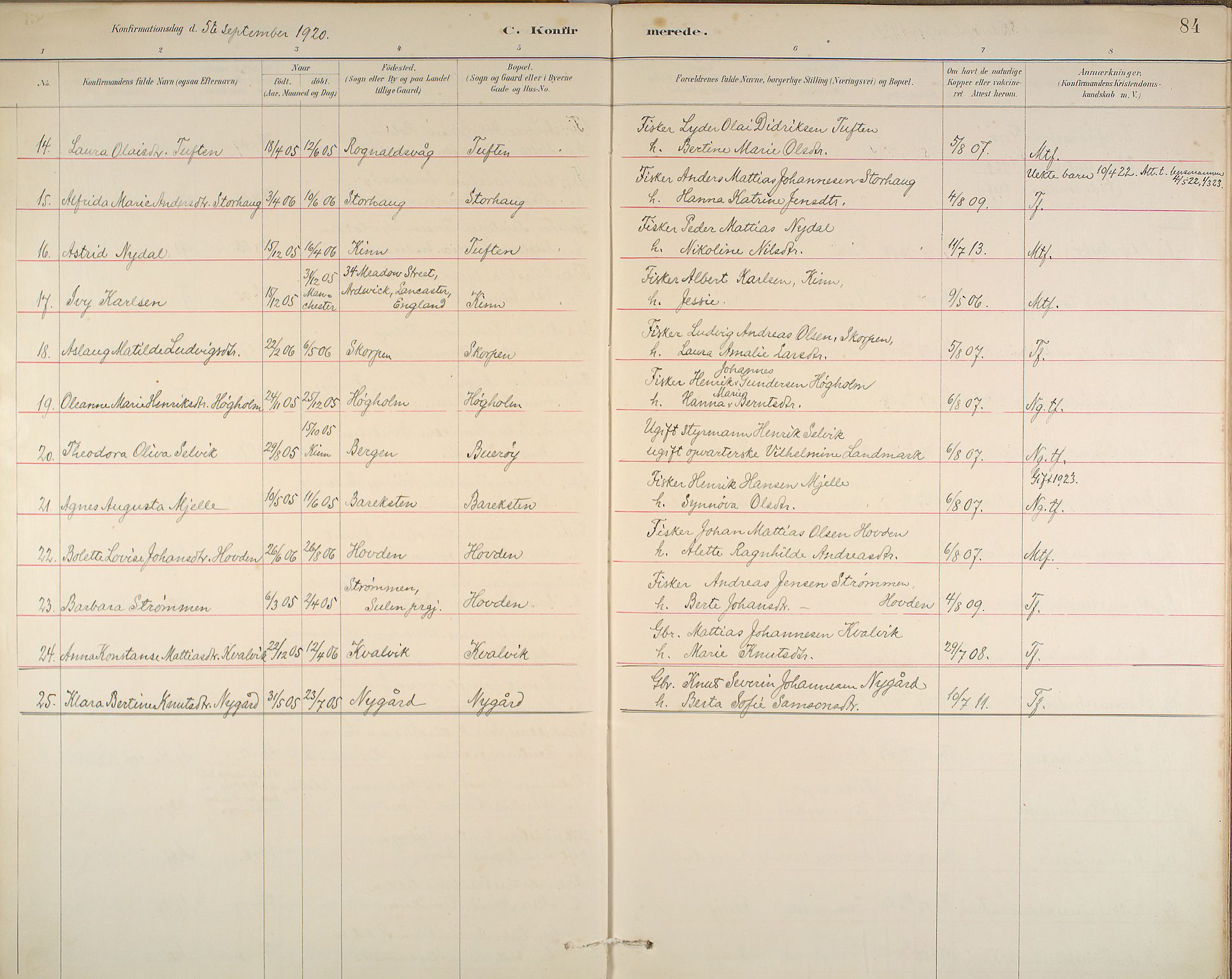 Kinn sokneprestembete, AV/SAB-A-80801/H/Haa/Haab/L0006: Parish register (official) no. B 6, 1883-1925, p. 84