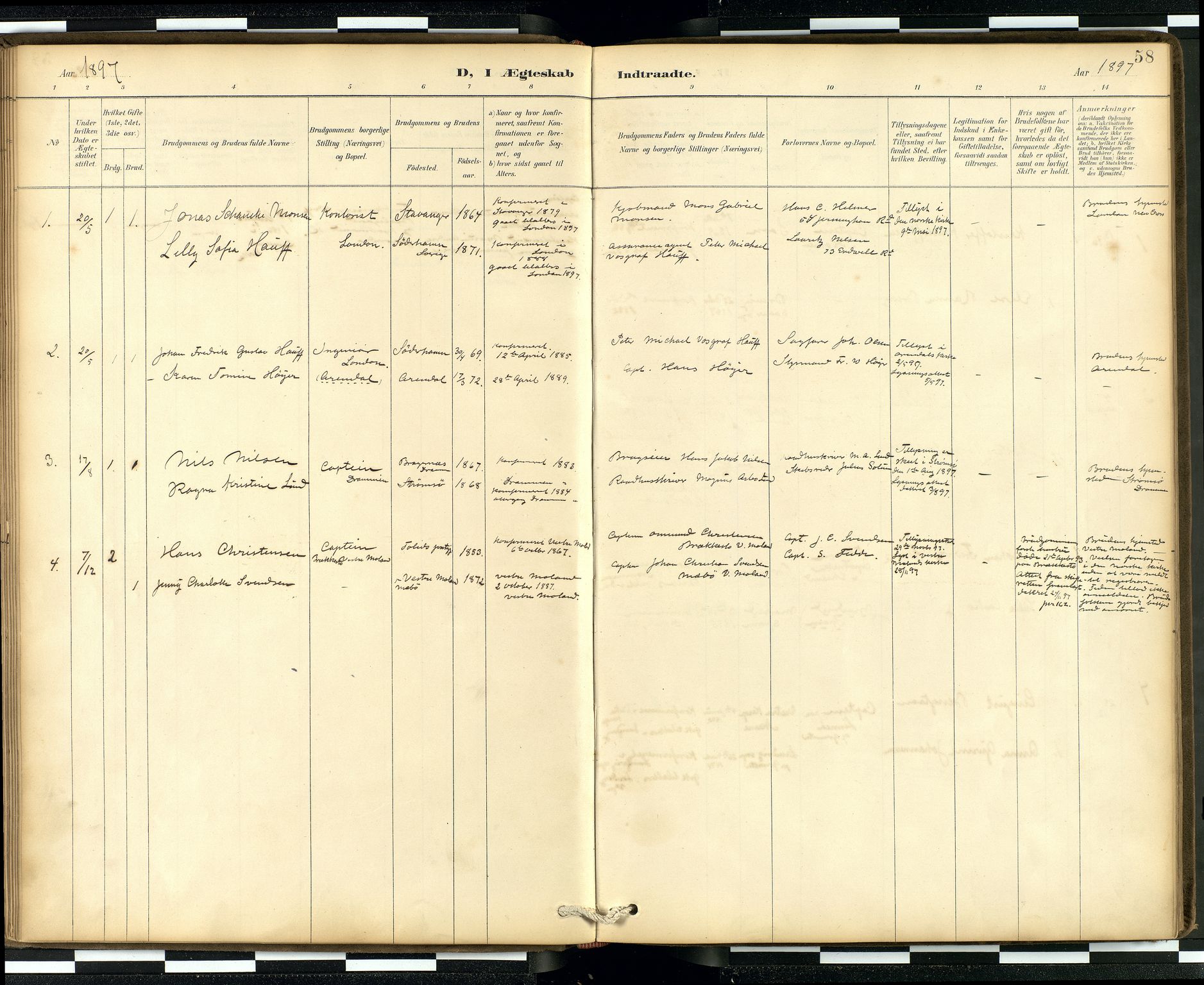  Den norske sjømannsmisjon i utlandet/London m/bistasjoner, SAB/SAB/PA-0103/H/Ha/L0002: Parish register (official) no. A 2, 1887-1903, p. 57b-58a