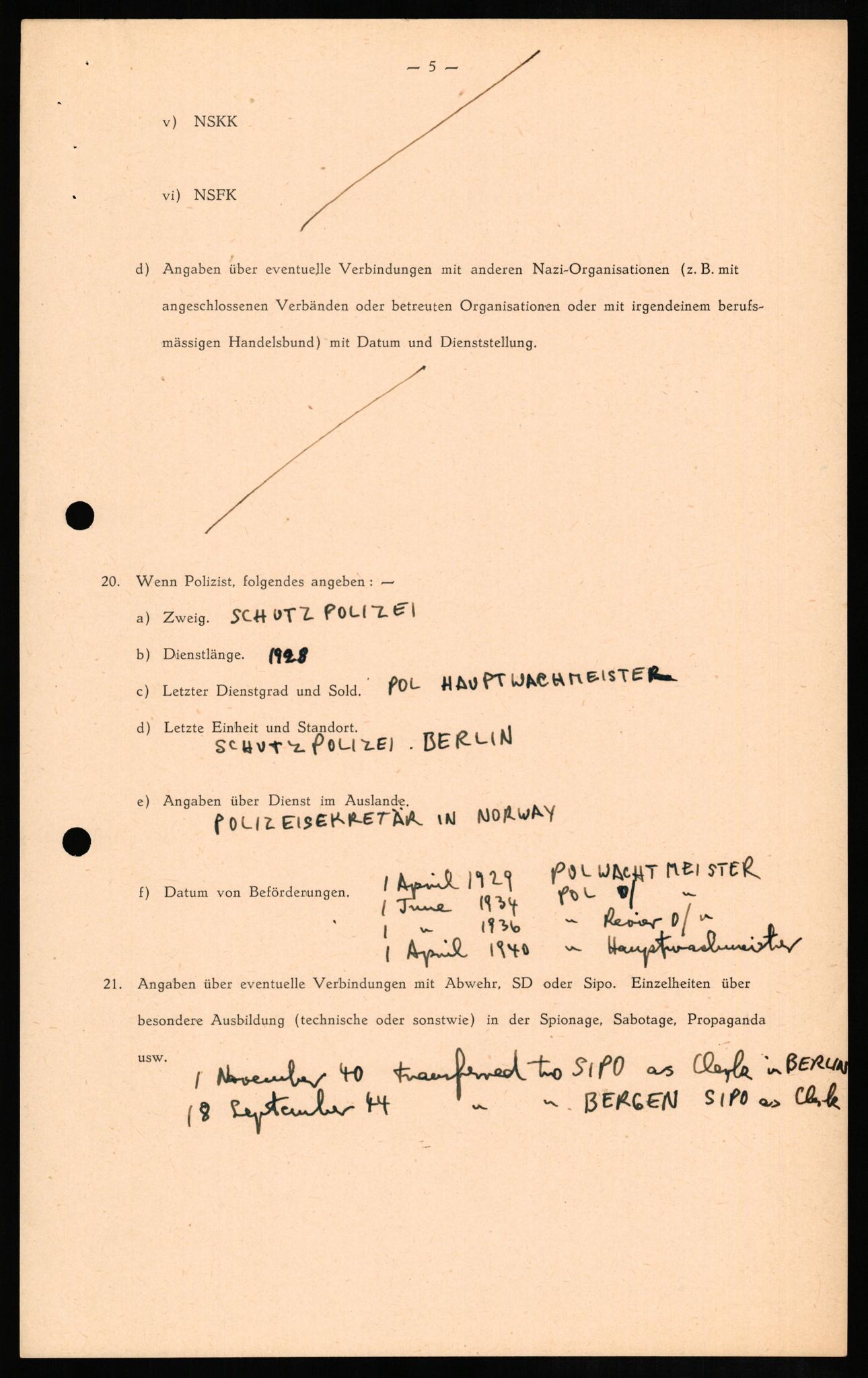 Forsvaret, Forsvarets overkommando II, AV/RA-RAFA-3915/D/Db/L0013: CI Questionaires. Tyske okkupasjonsstyrker i Norge. Tyskere., 1945-1946, p. 280