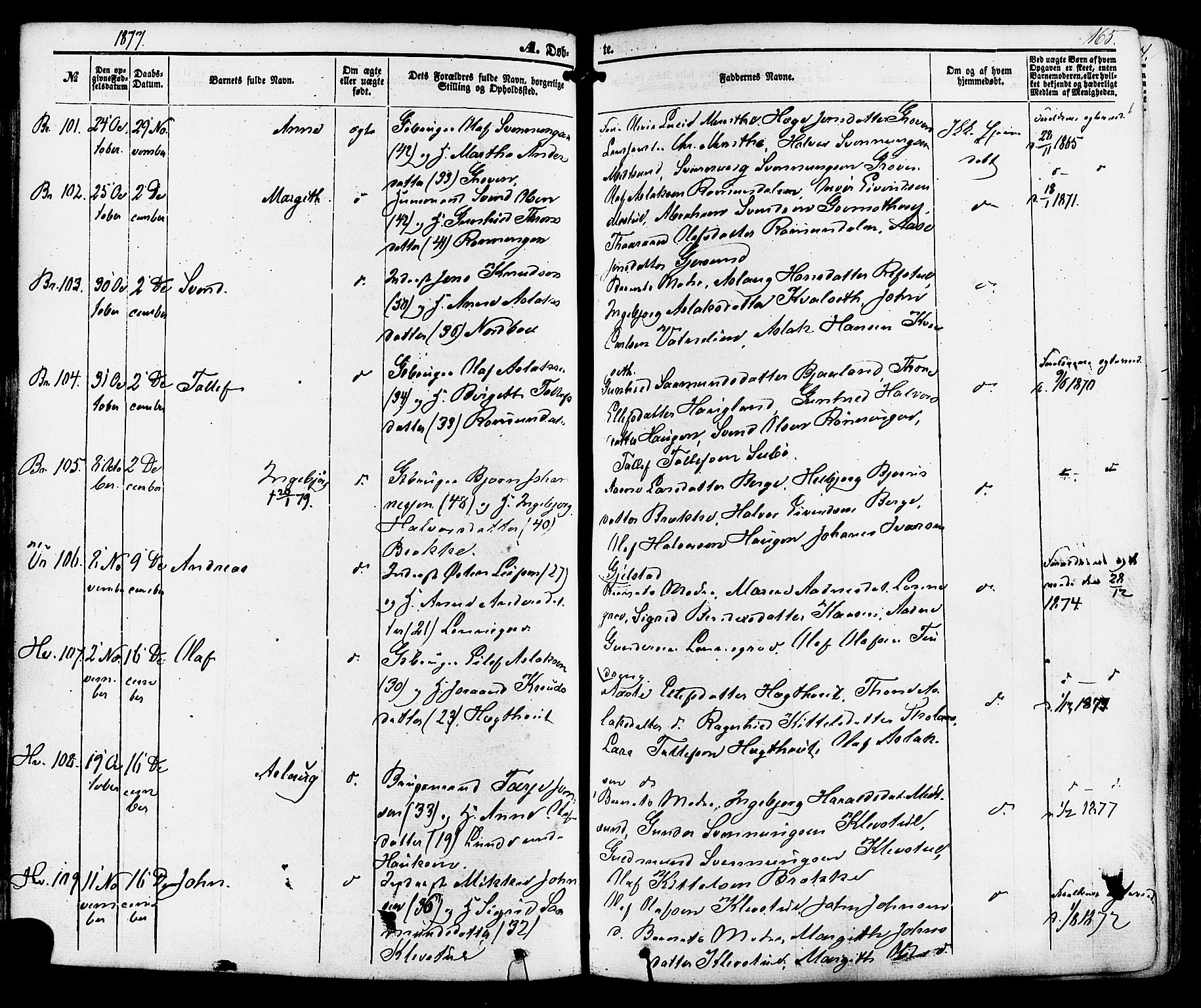 Kviteseid kirkebøker, SAKO/A-276/F/Fa/L0007: Parish register (official) no. I 7, 1859-1881, p. 165