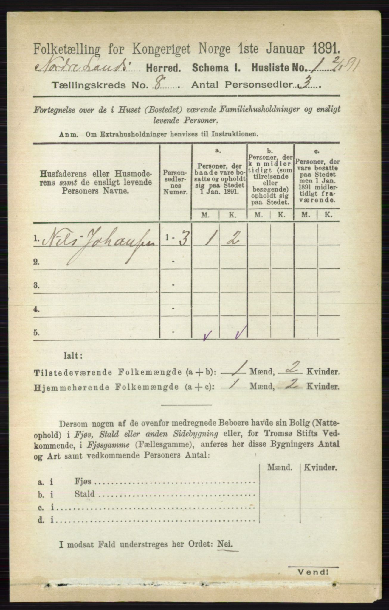RA, 1891 census for 0538 Nordre Land, 1891, p. 2154