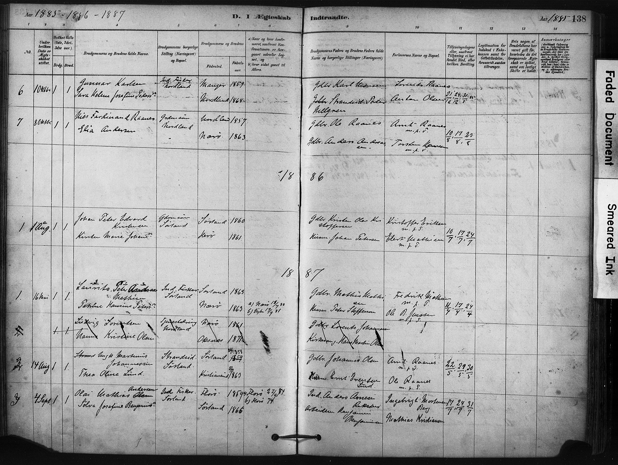 Ministerialprotokoller, klokkerbøker og fødselsregistre - Nordland, AV/SAT-A-1459/807/L0122: Parish register (official) no. 807A05, 1880-1902, p. 138
